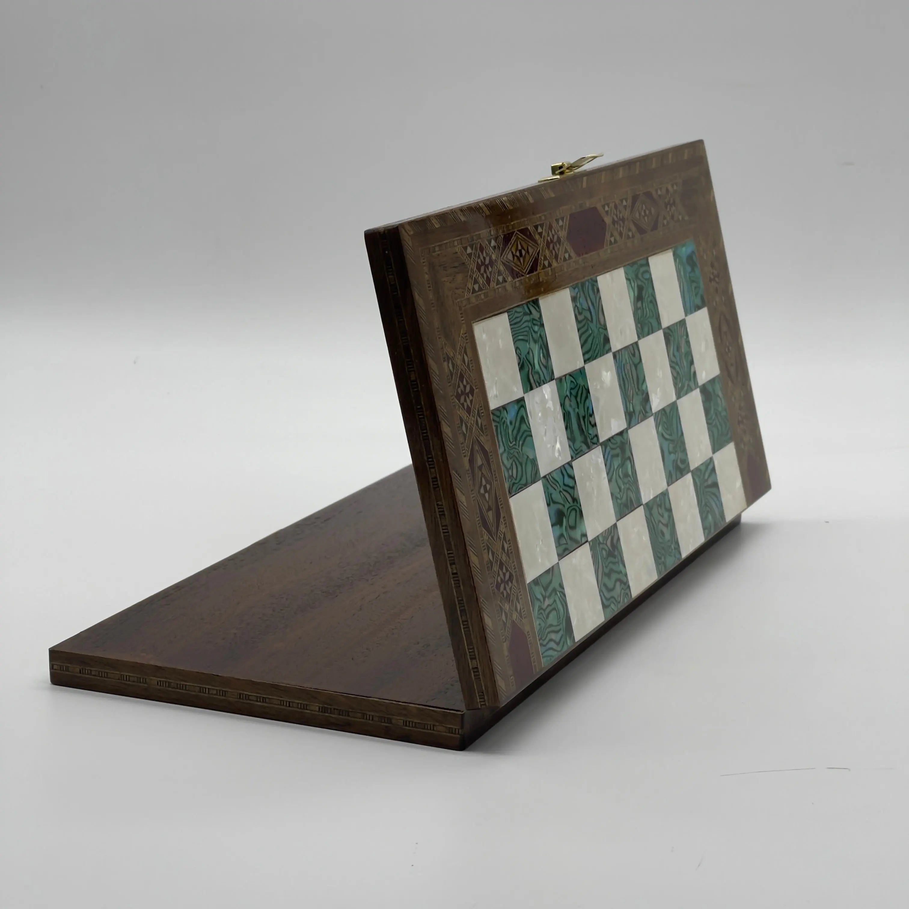 17" Large Turquoise Handmade Pattern Luxury Wooden Folding Chess Board