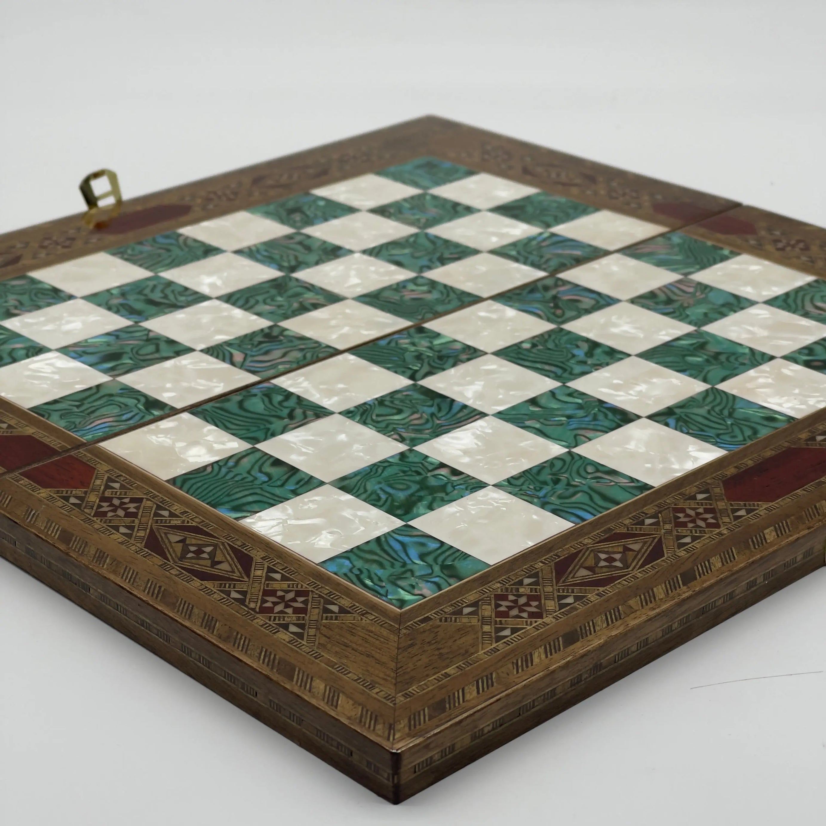 17" Large Turquoise Handmade Pattern Luxury Wooden Folding Chess Board