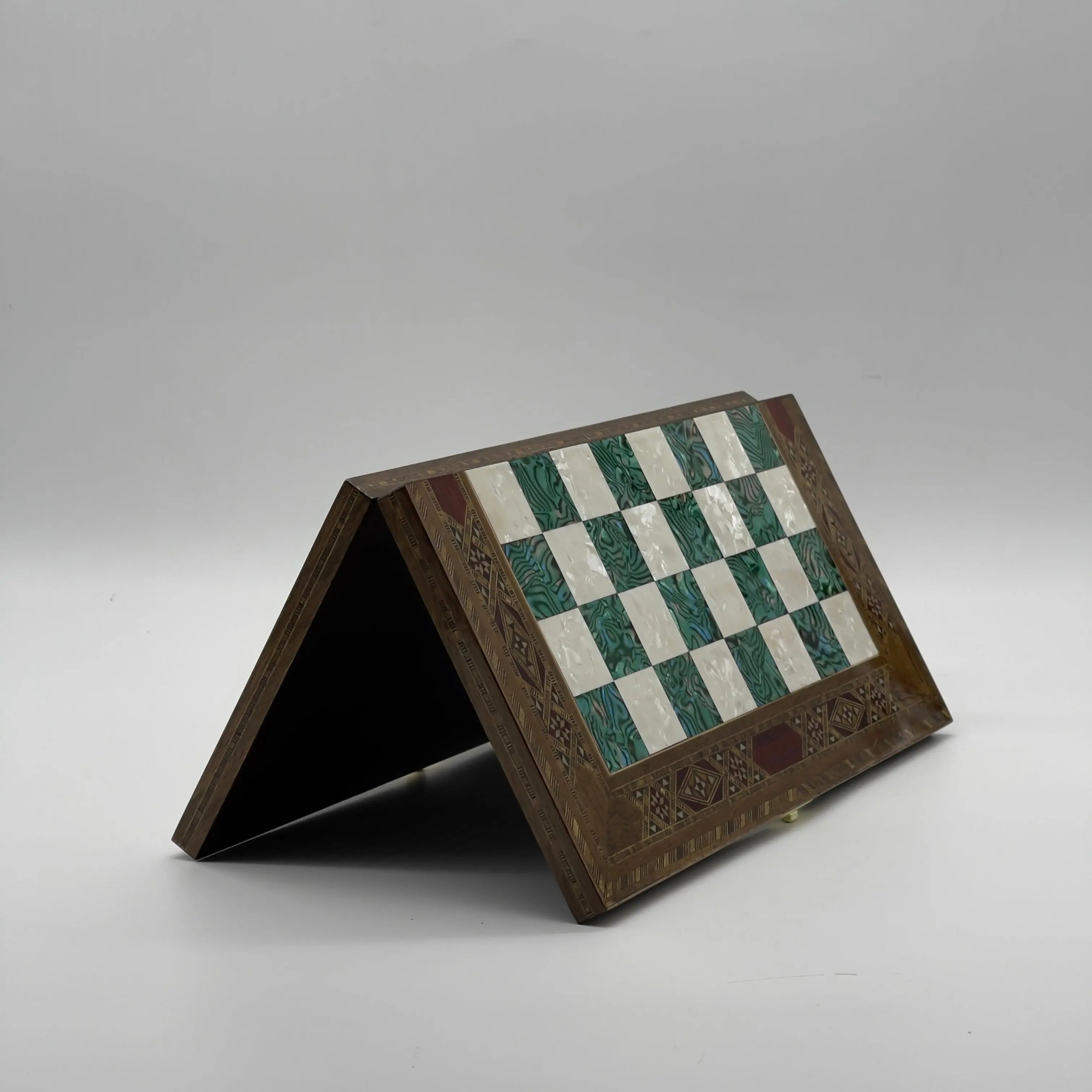 17" Large Turquoise Handmade Pattern Luxury Wooden Folding Chess Board