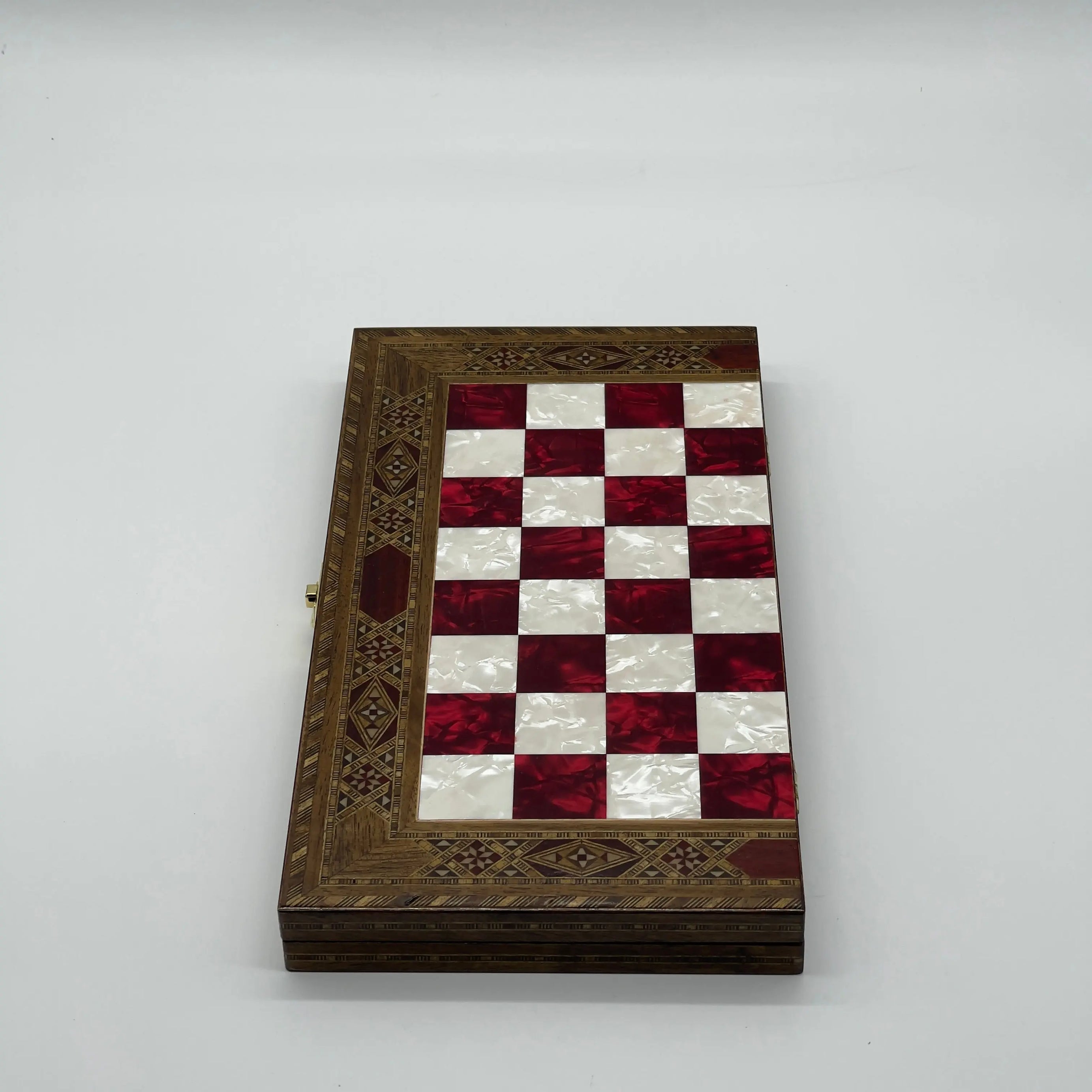 9" Small Red Handmade Pattern Luxury Wooden Folding Chess Board