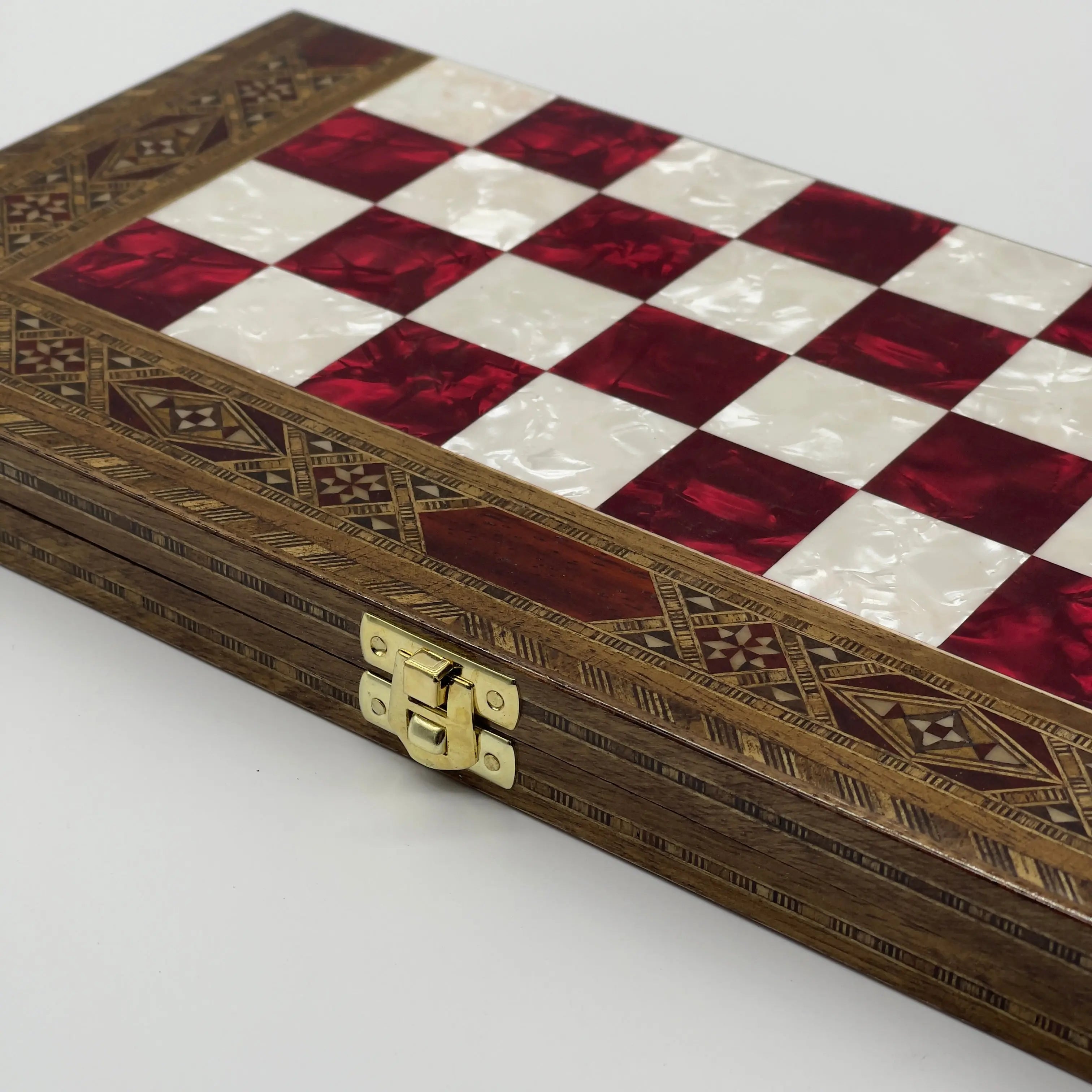 9" Small Red Handmade Pattern Luxury Wooden Folding Chess Board