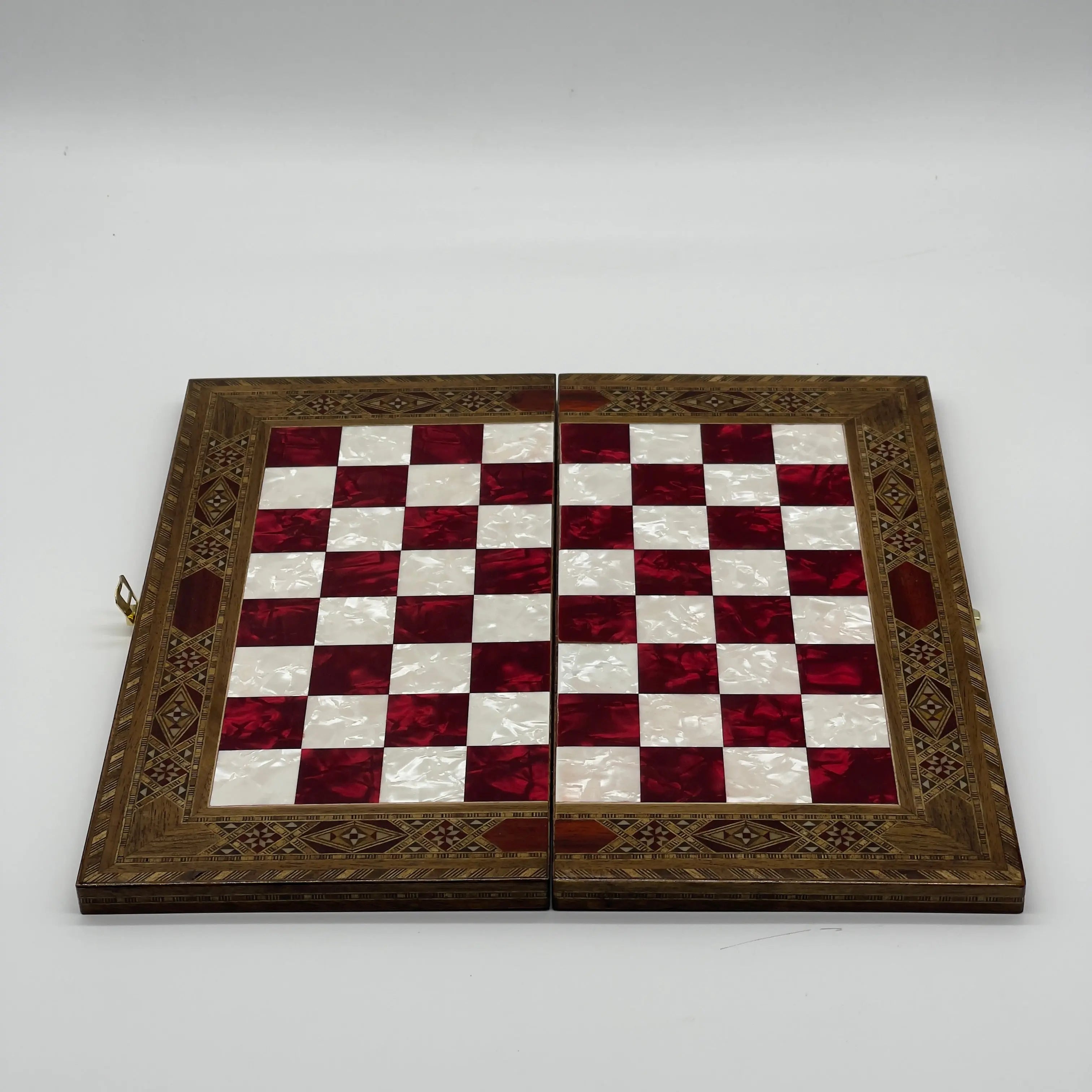 9" Small Red Handmade Pattern Luxury Wooden Folding Chess Board