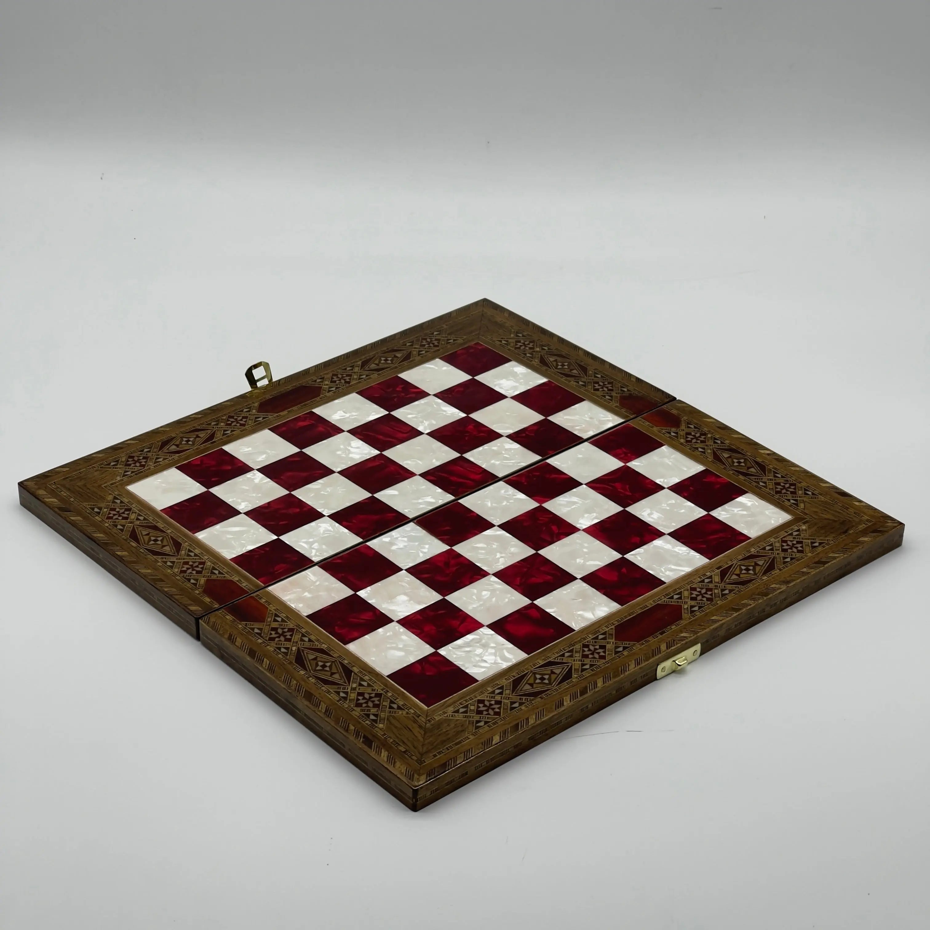 9" Small Red Handmade Pattern Luxury Wooden Folding Chess Board