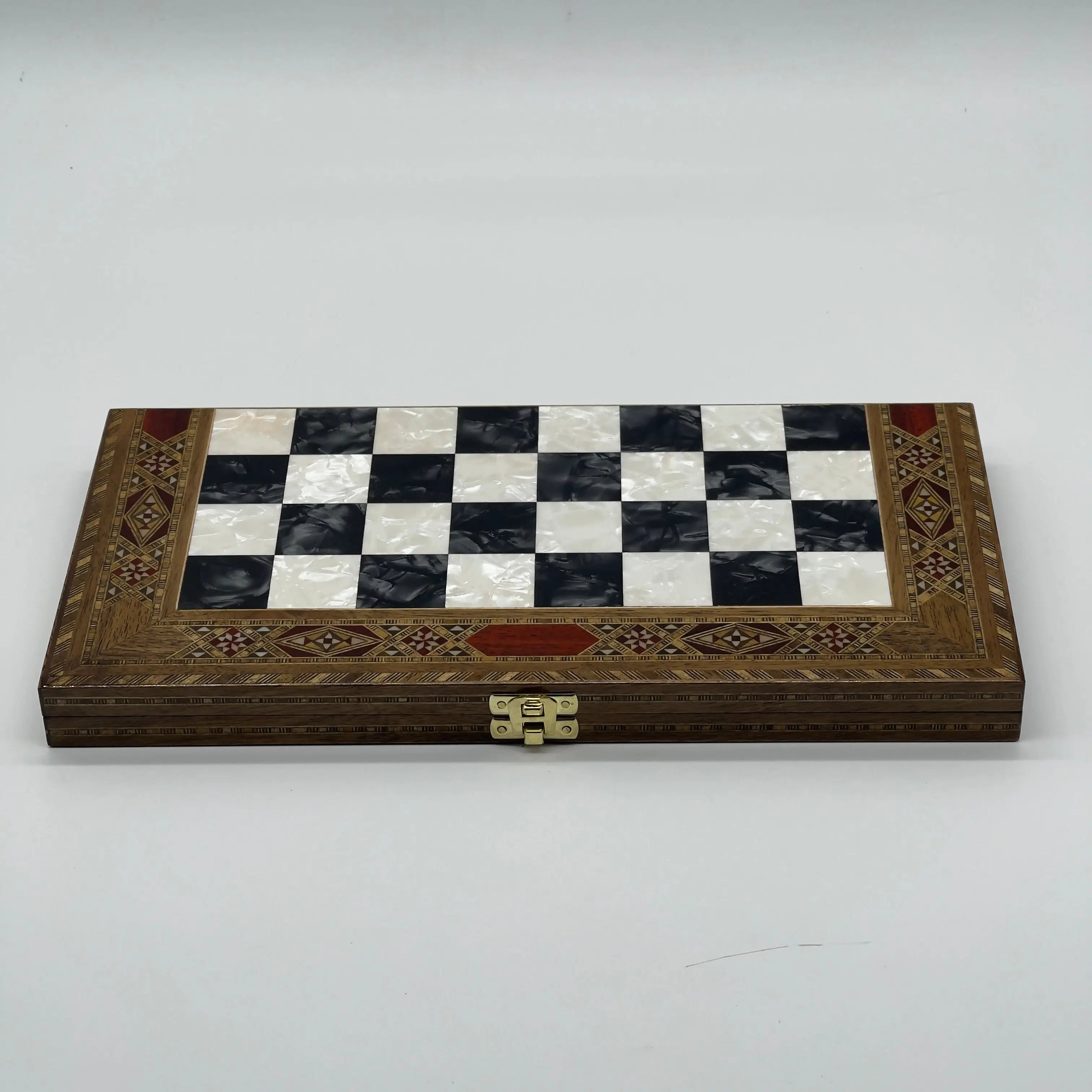 17" Large Black Handmade Pattern Luxury Wooden Folding Chess Board