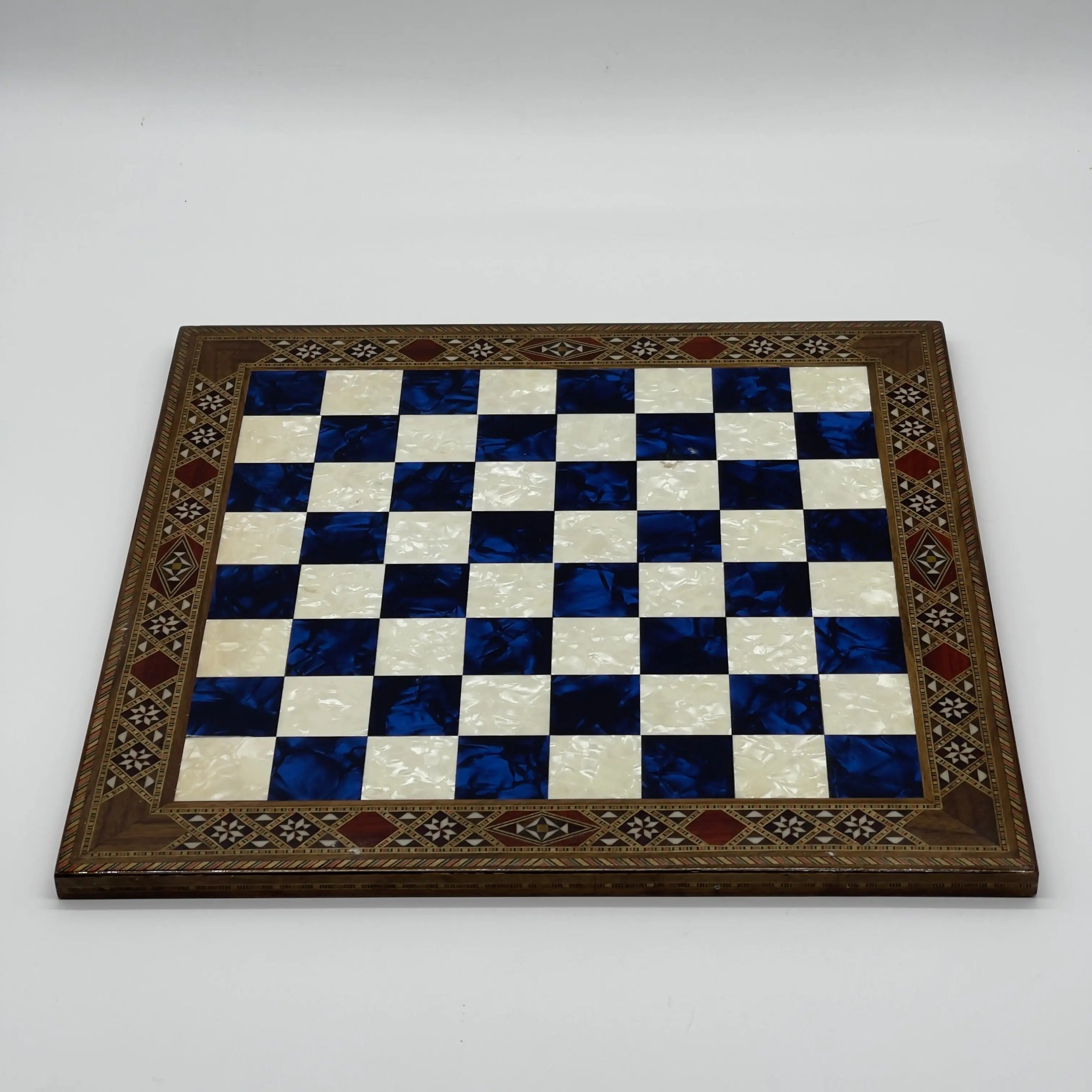 14.9" Handmade Custom Pattern Luxury Wooden Blue Chess Board