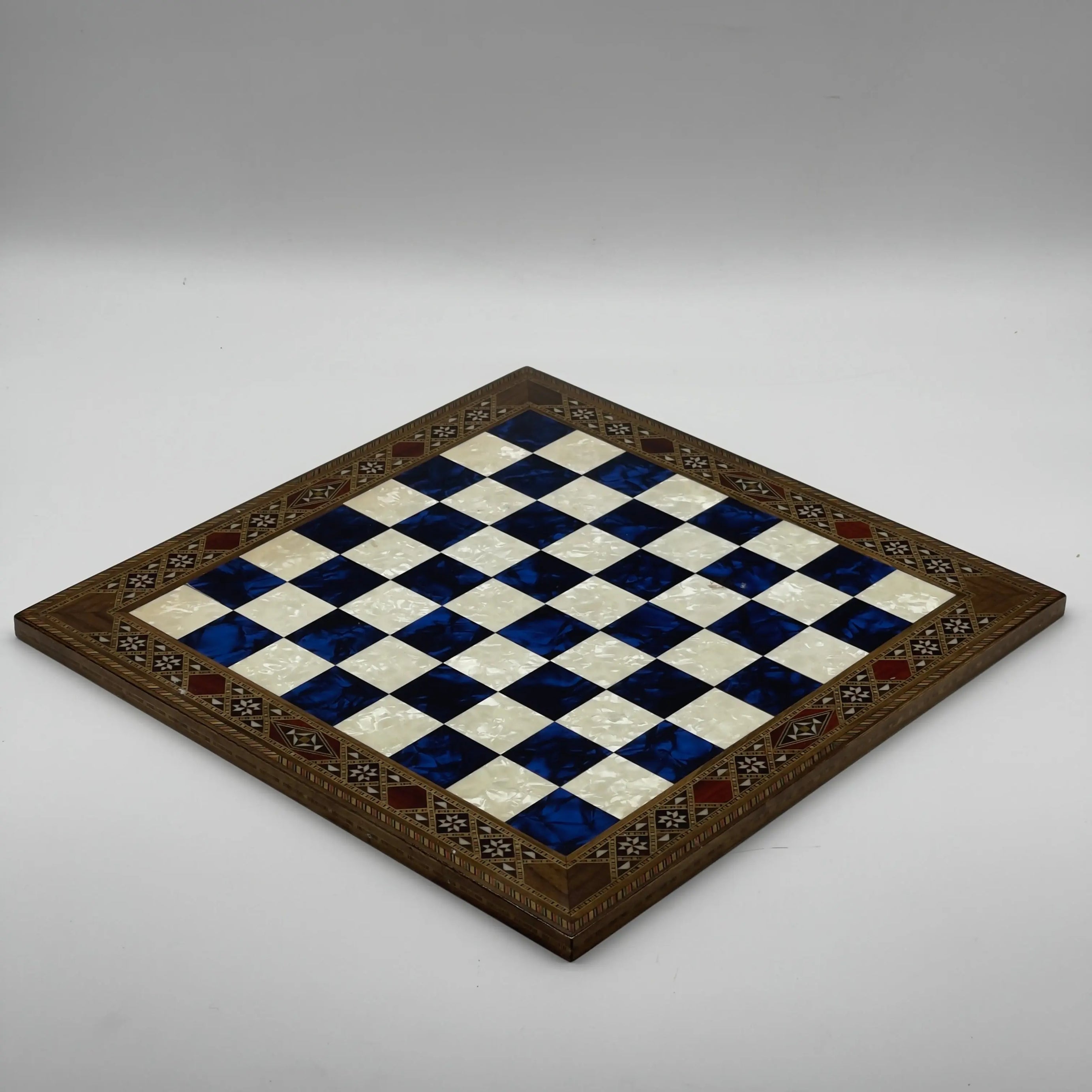 14.9" Handmade Custom Pattern Luxury Wooden Blue Chess Board