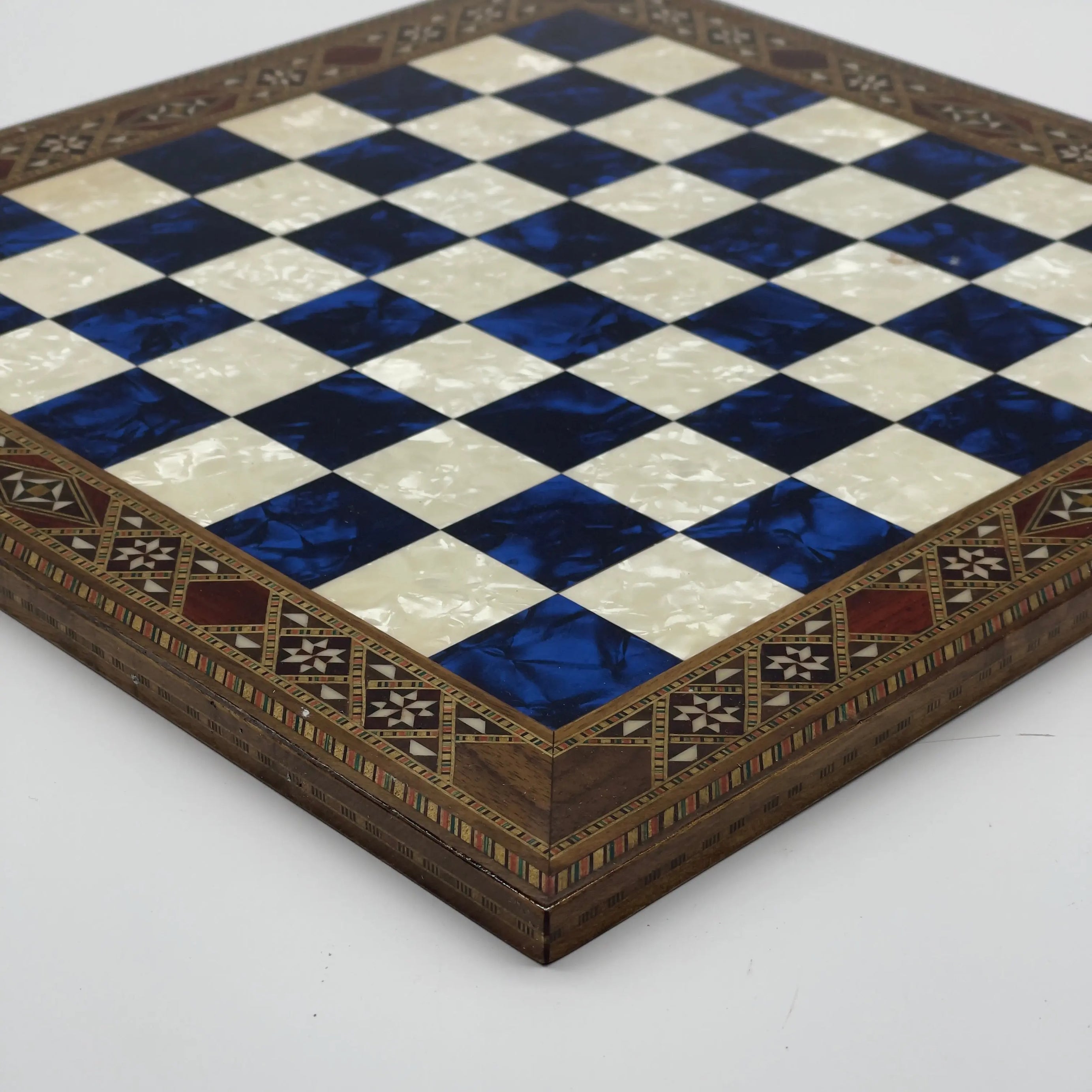 14.9" Handmade Custom Pattern Luxury Wooden Blue Chess Board