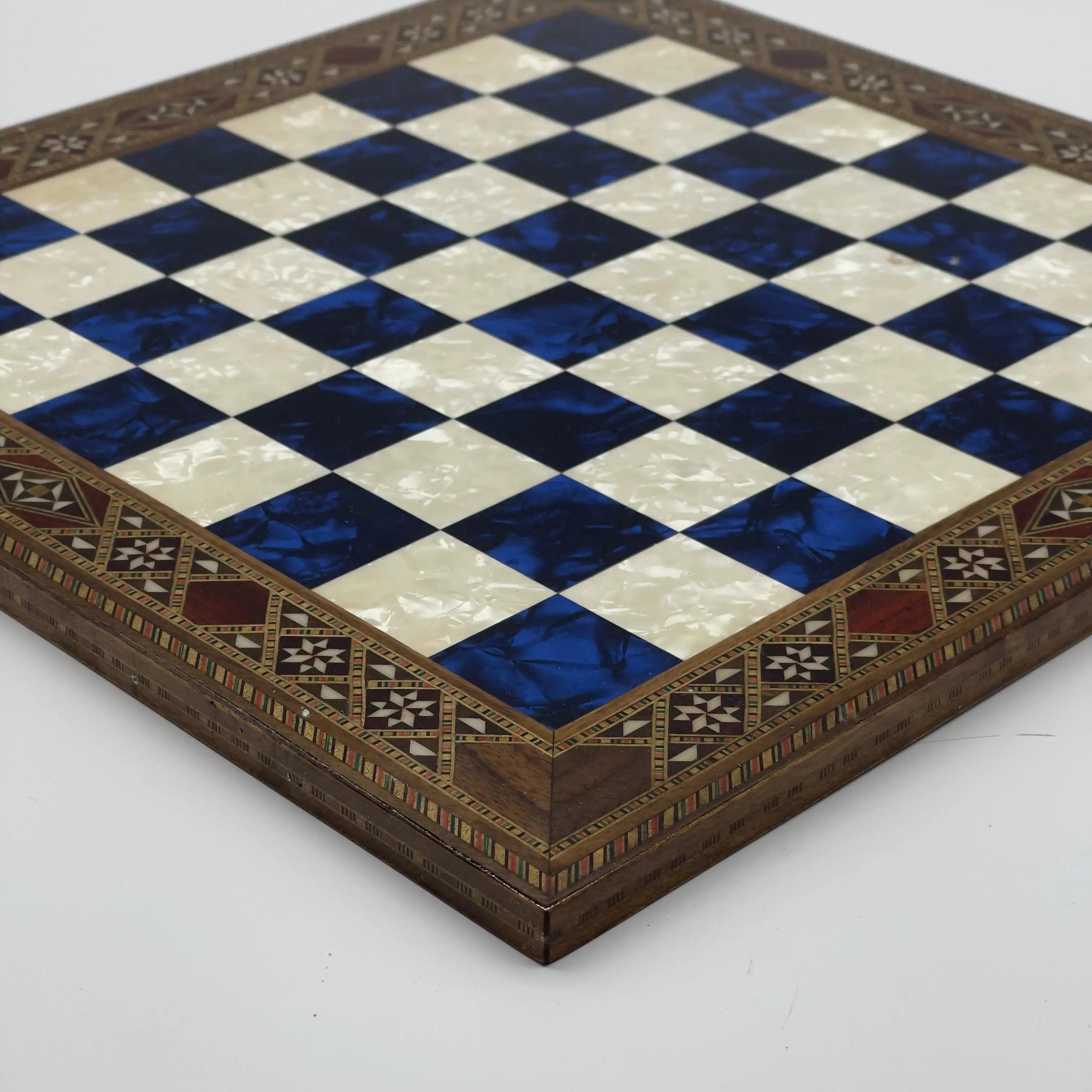 14.9" Handmade Custom Pattern Luxury Wooden Blue Chess Board