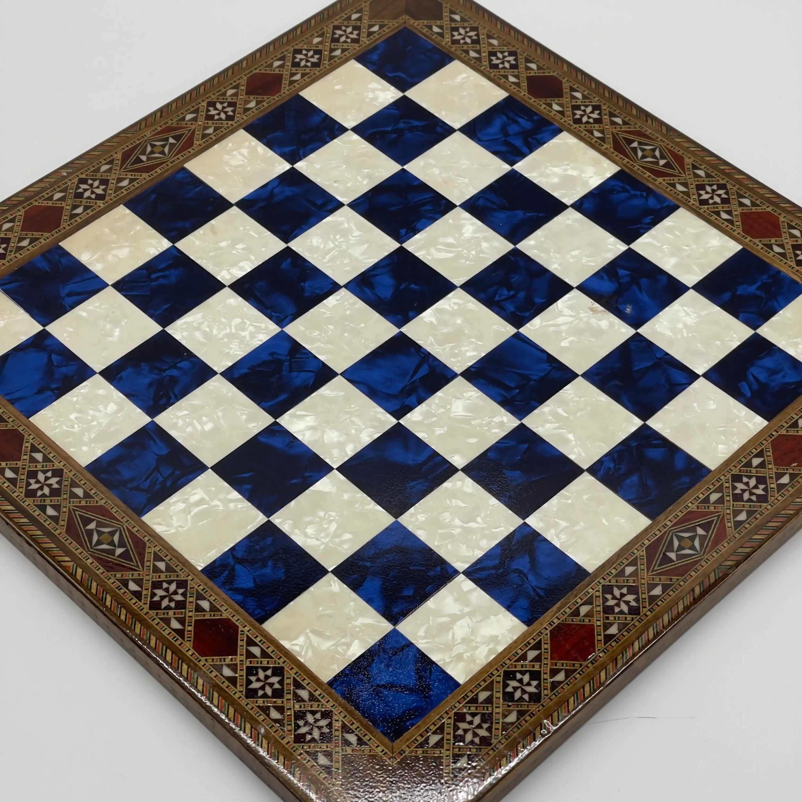 14.9" Handmade Custom Pattern Luxury Wooden Blue Chess Board