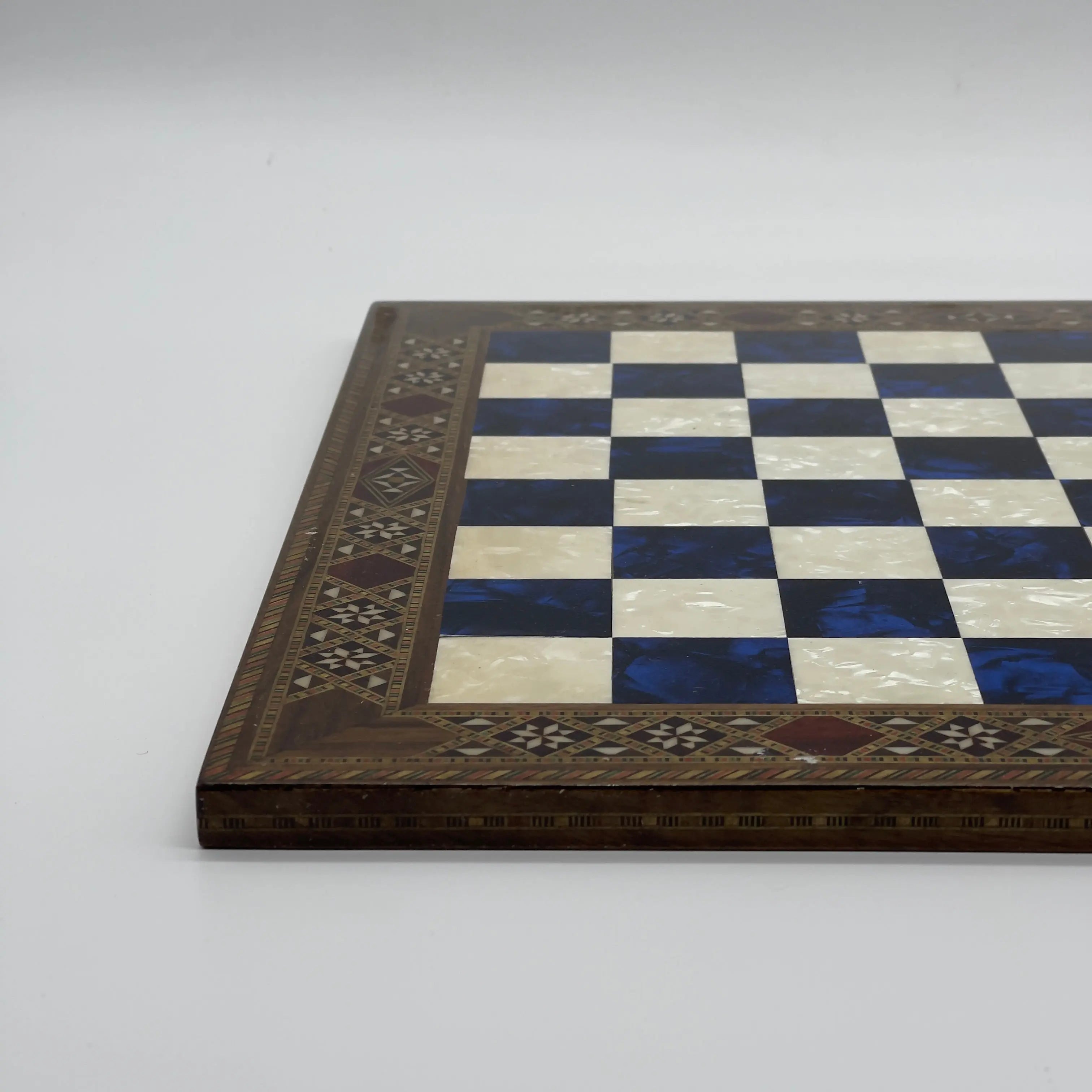 14.9" Handmade Custom Pattern Luxury Wooden Blue Chess Board