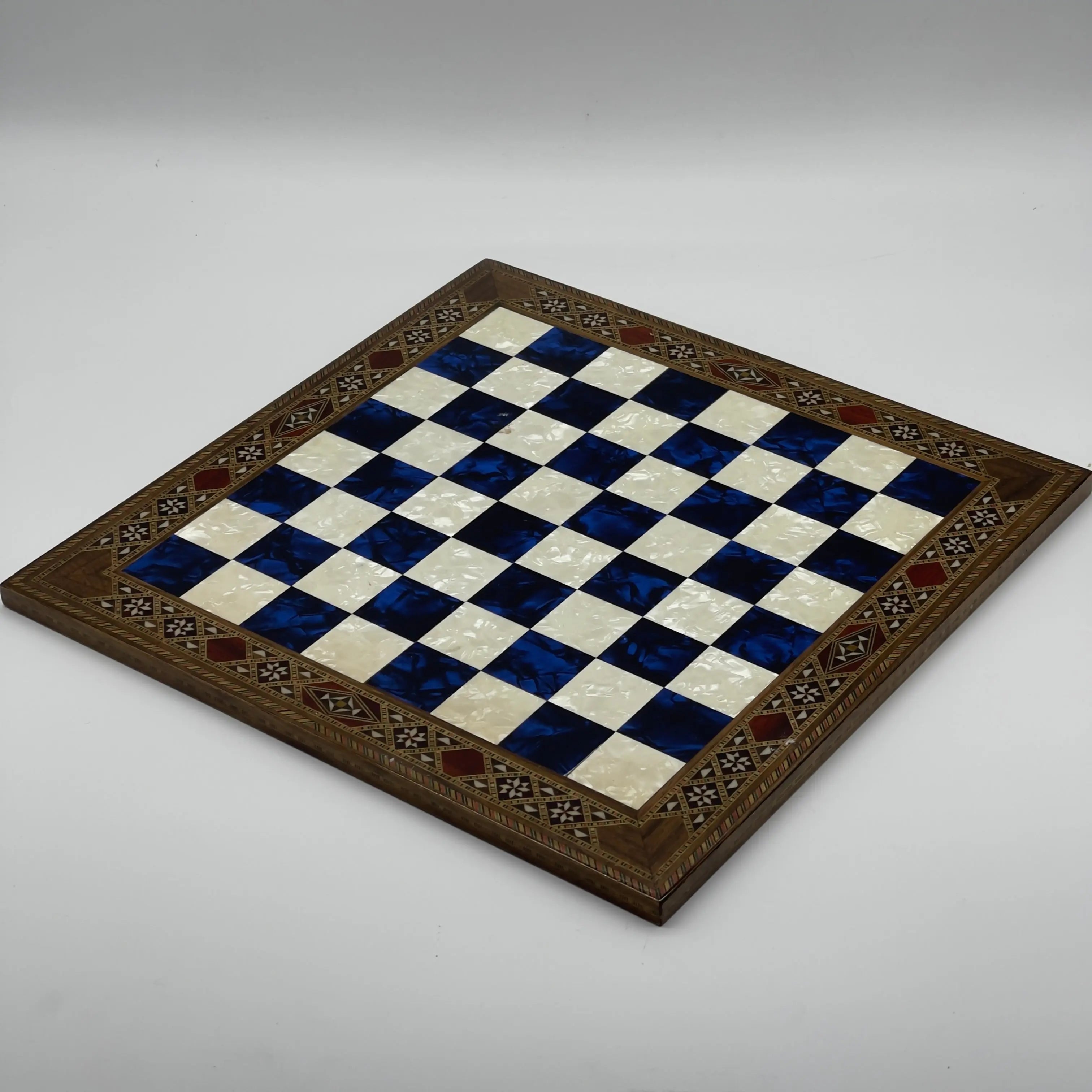 14.9" Handmade Custom Pattern Luxury Wooden Blue Chess Board