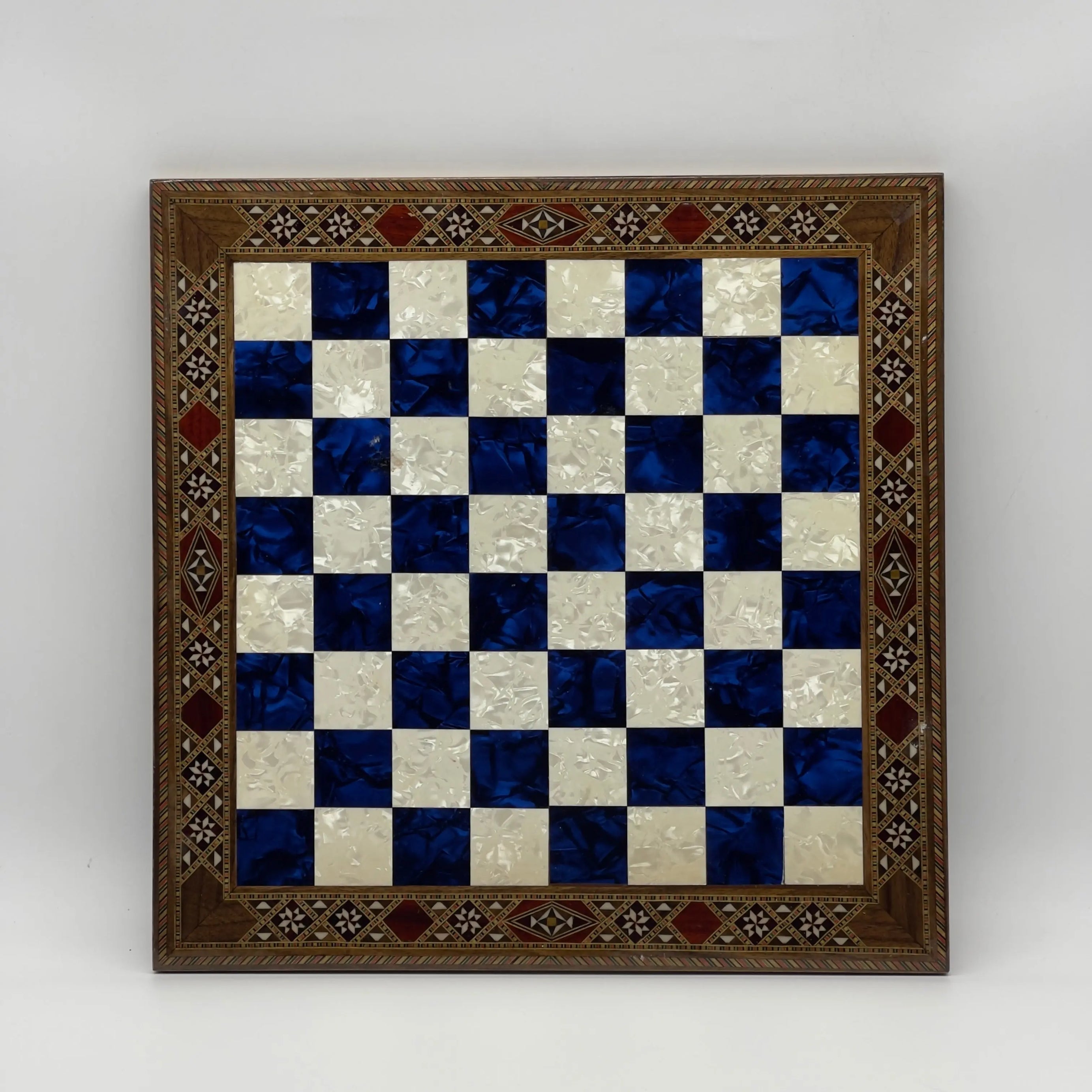 14.9" Handmade Custom Pattern Luxury Wooden Blue Chess Board