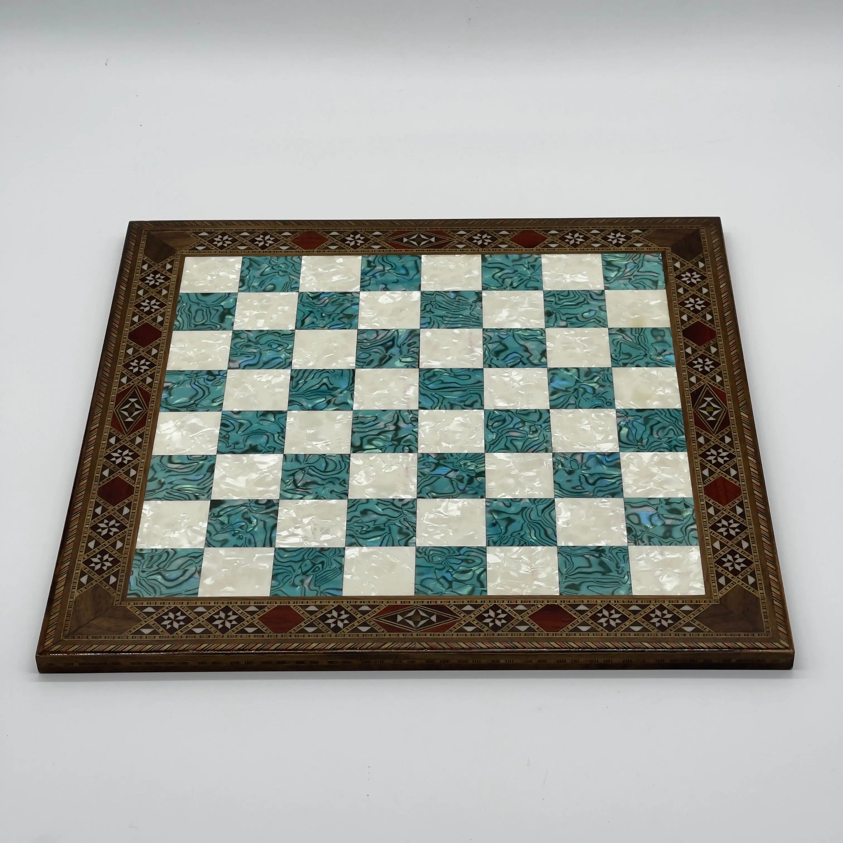 14.9" Handmade Custom Pattern Luxury Wooden Turquoise Chess Board