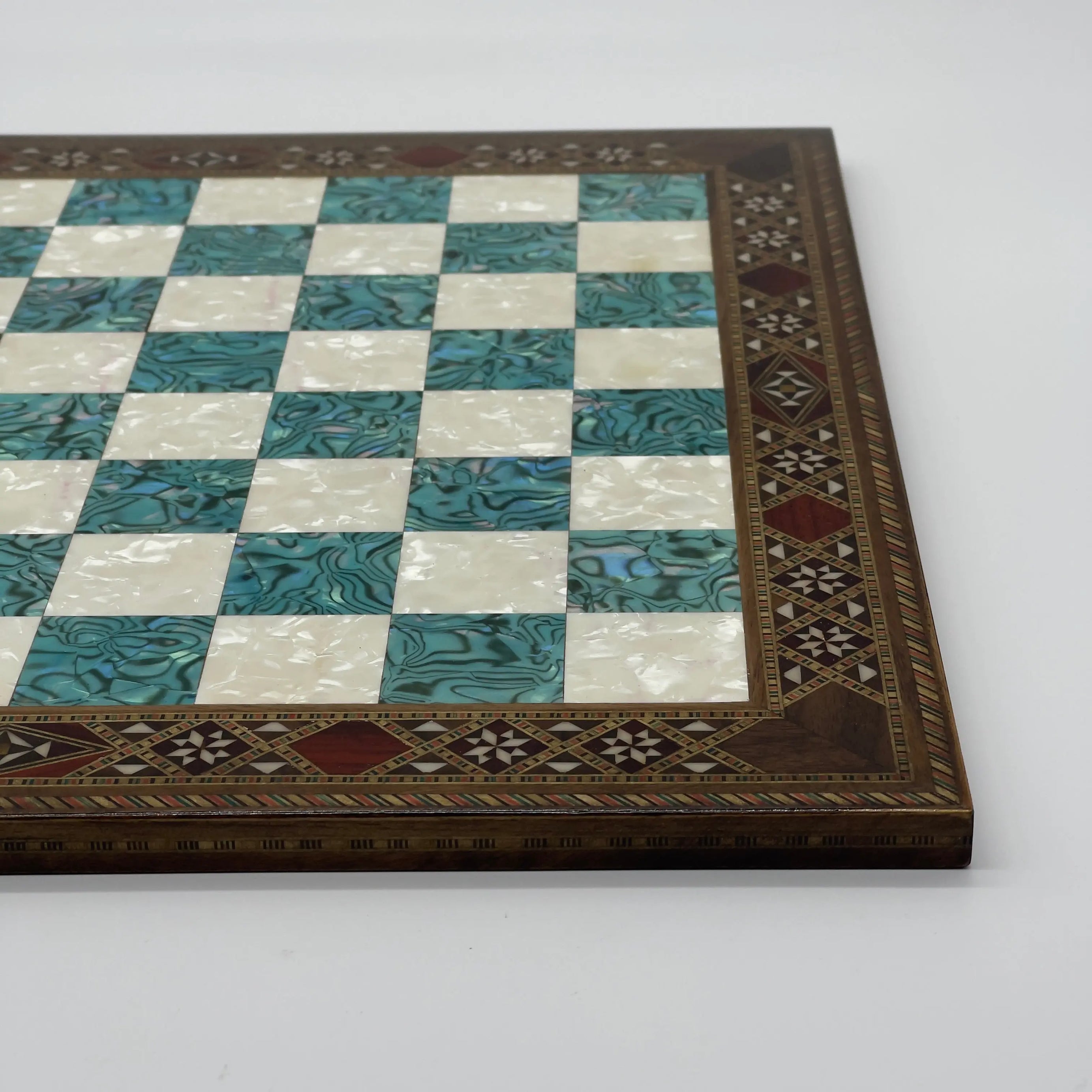 14.9" Handmade Custom Pattern Luxury Wooden Turquoise Chess Board