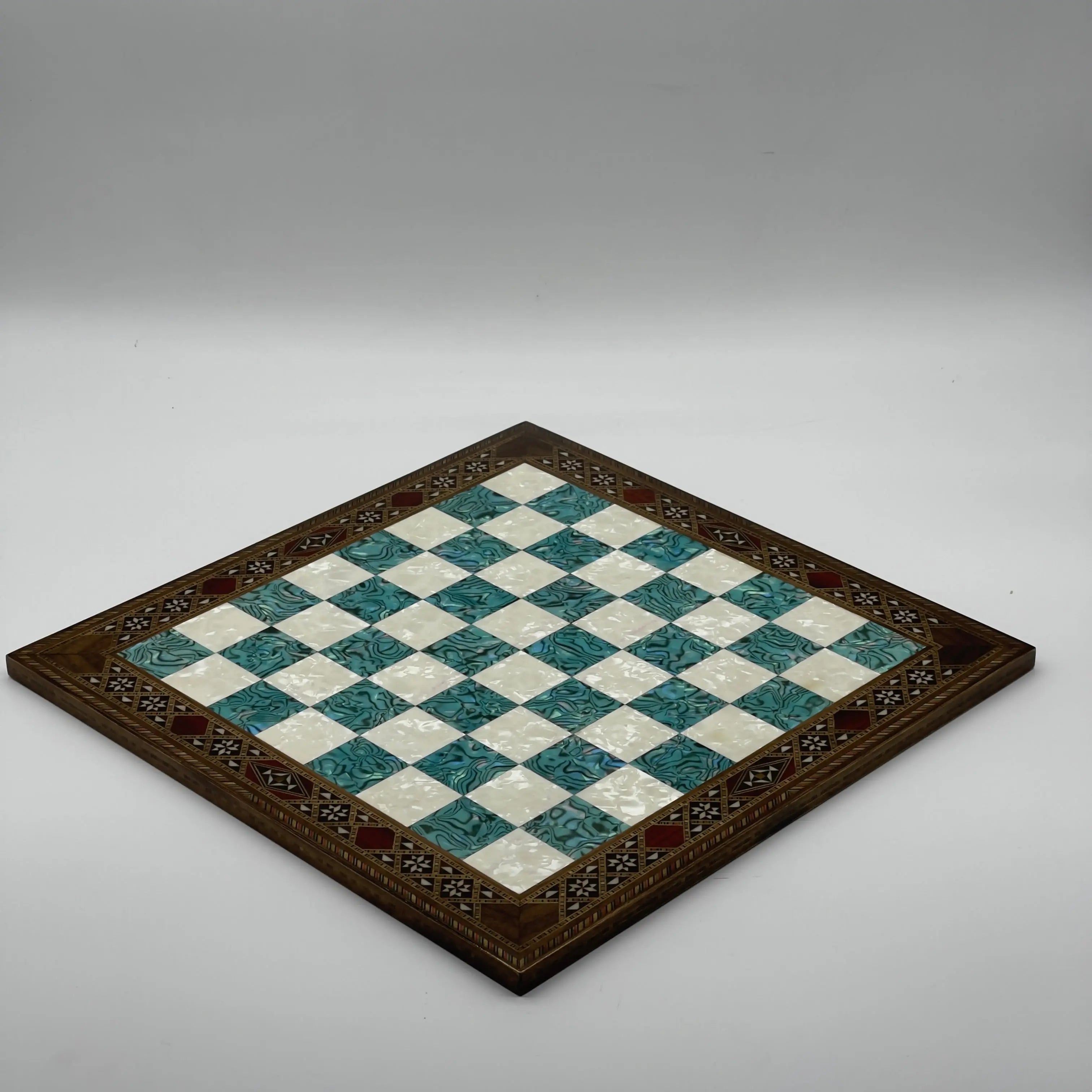 14.9" Handmade Custom Pattern Luxury Wooden Turquoise Chess Board