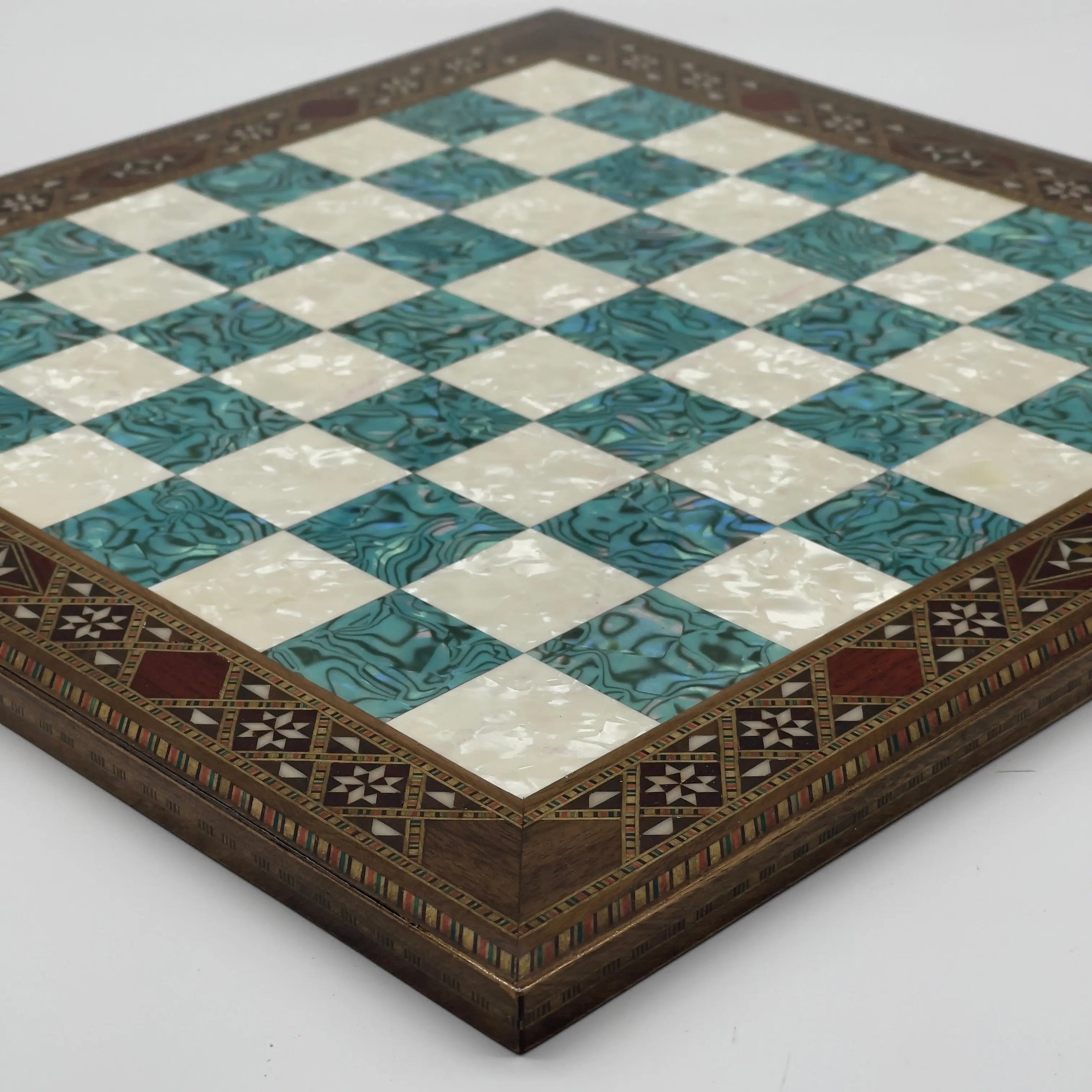 14.9" Handmade Custom Pattern Luxury Wooden Turquoise Chess Board