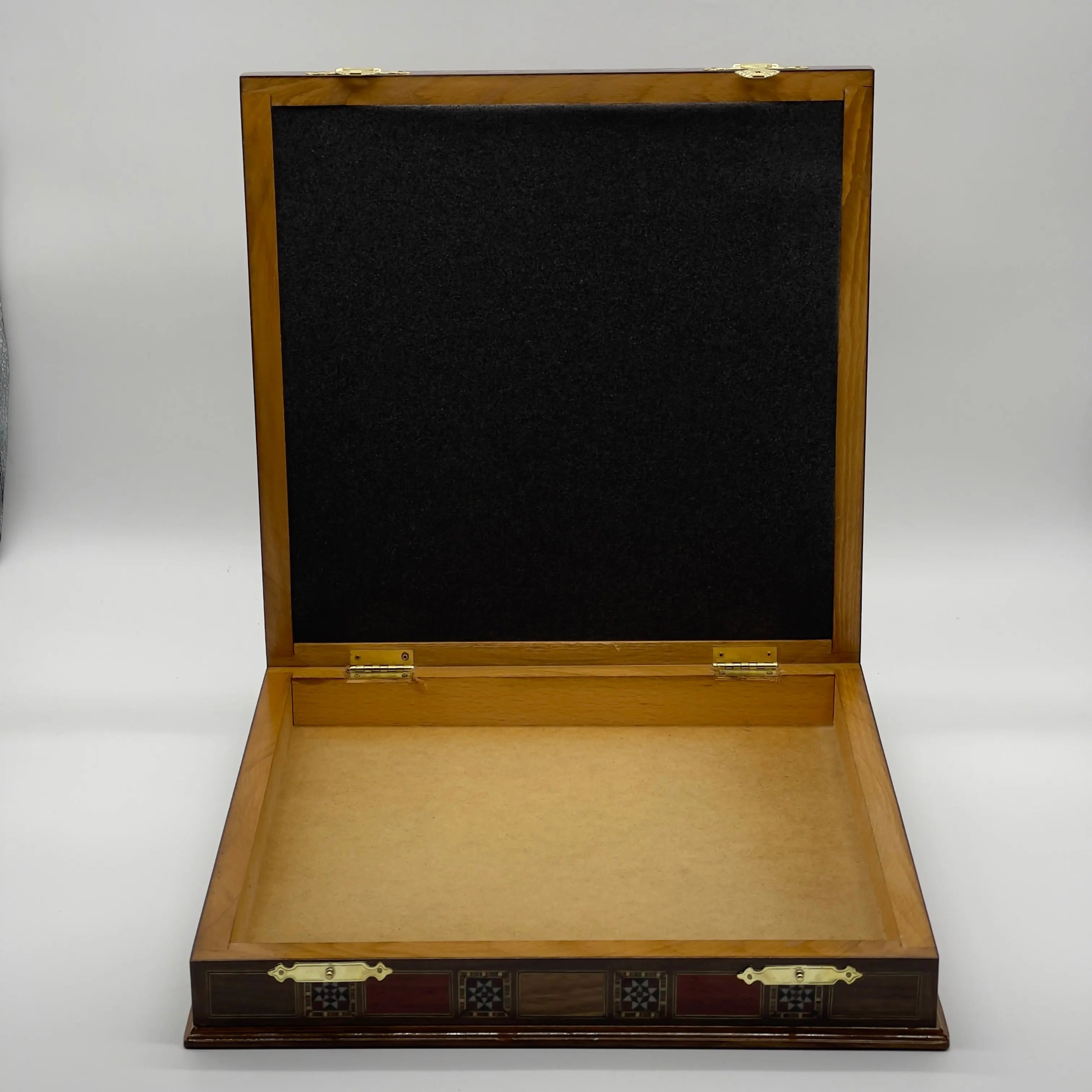 15.3" Brown Luxury Handmade Patterned Storage Wooden Chess Board