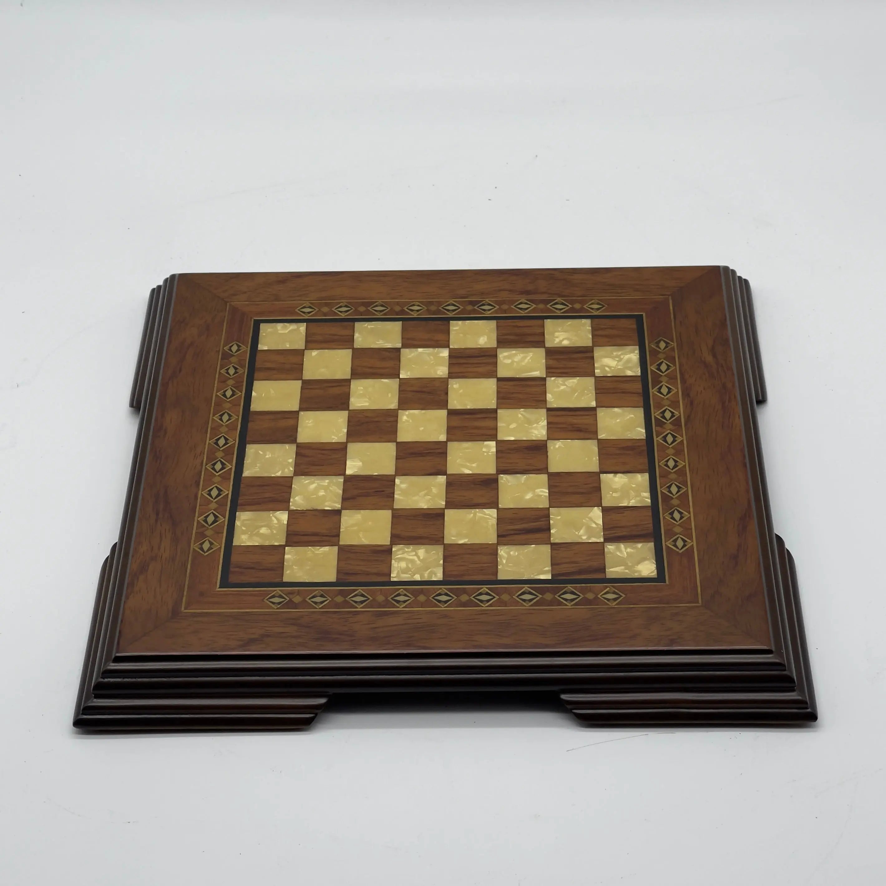 Small Walnut Solid Wooden Chess Board with Crusaders Metal Chess Pieces