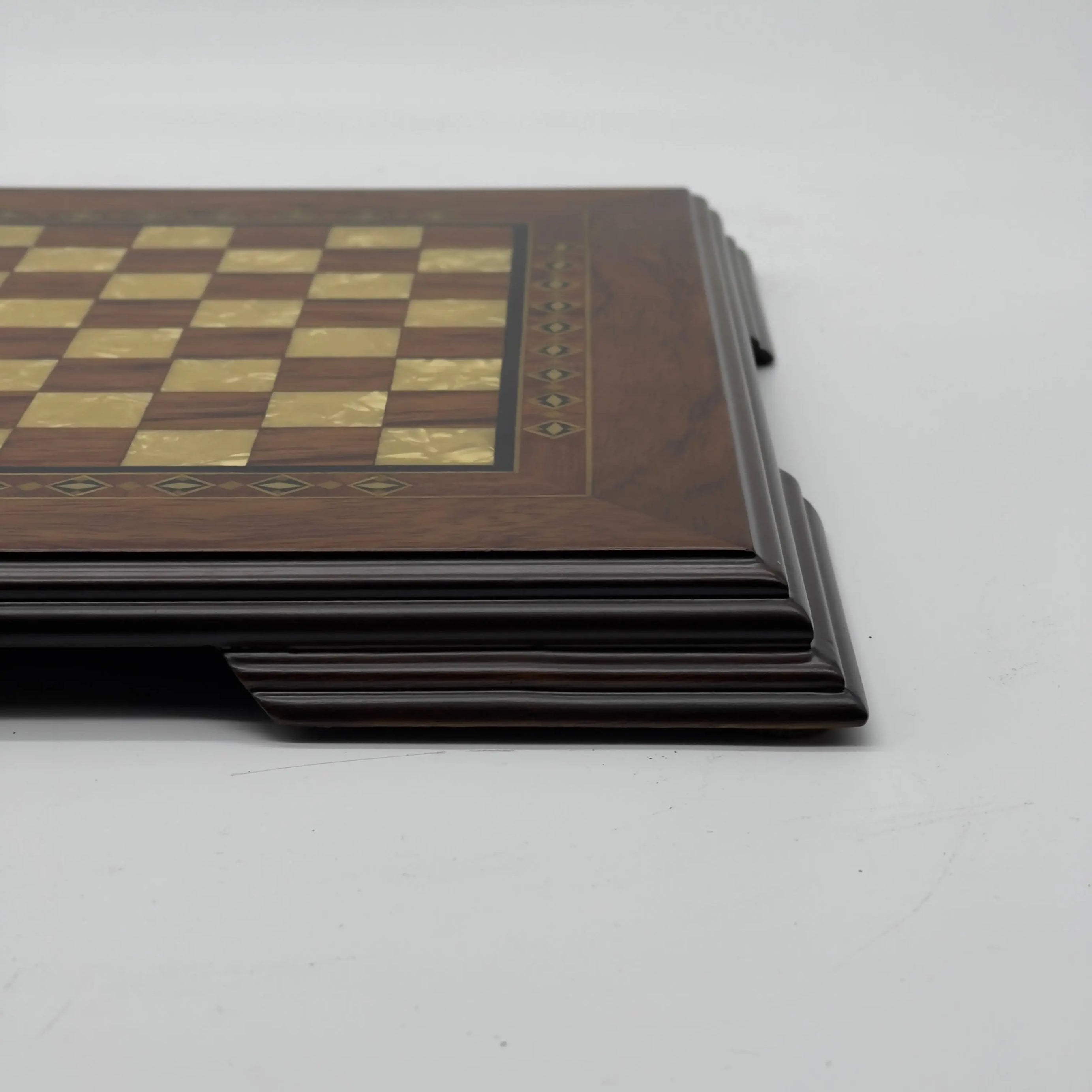 Small Walnut Solid Wooden Chess Board with Crusaders Metal Chess Pieces
