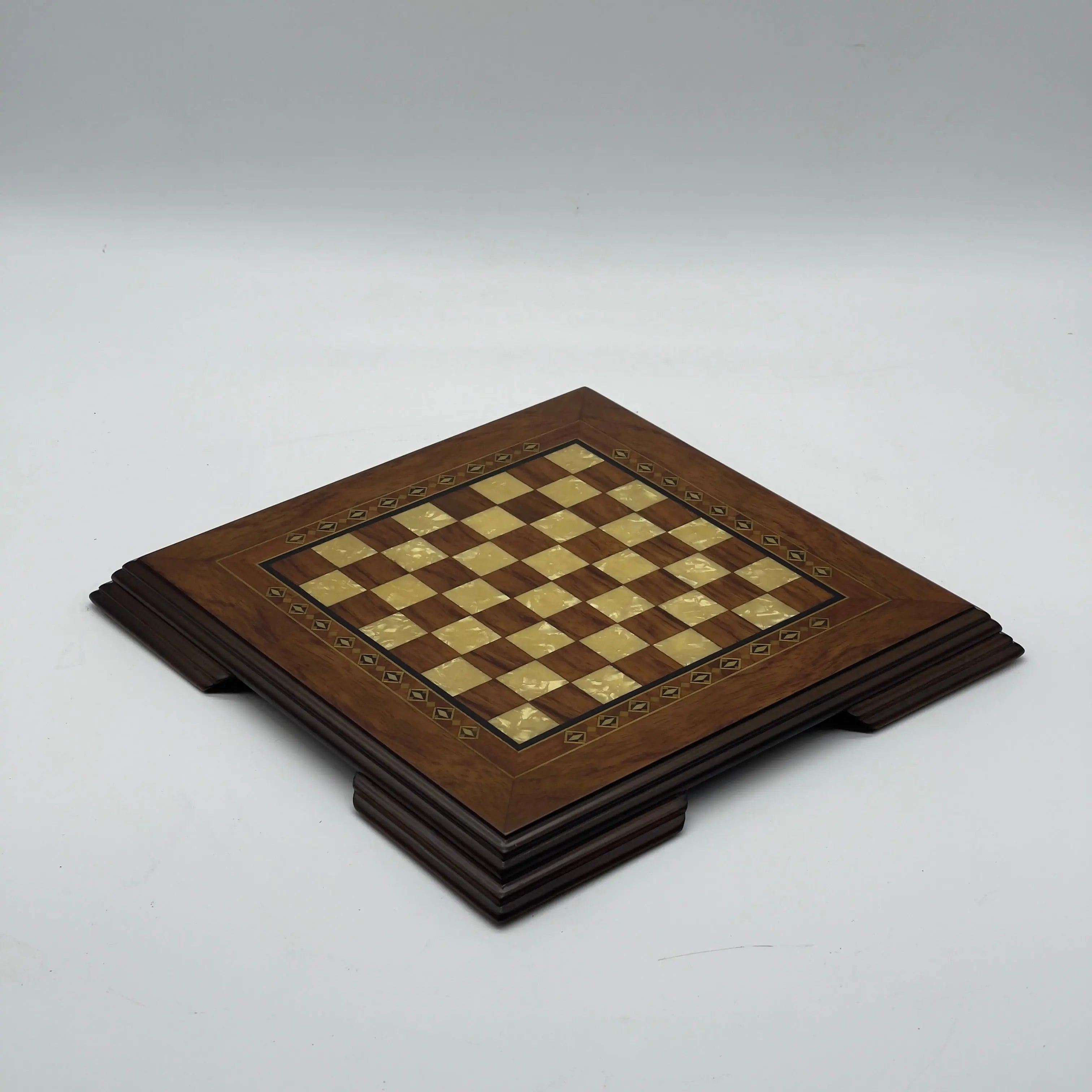 Small Walnut Solid Wooden Chess Board with Crusaders Metal Chess Pieces