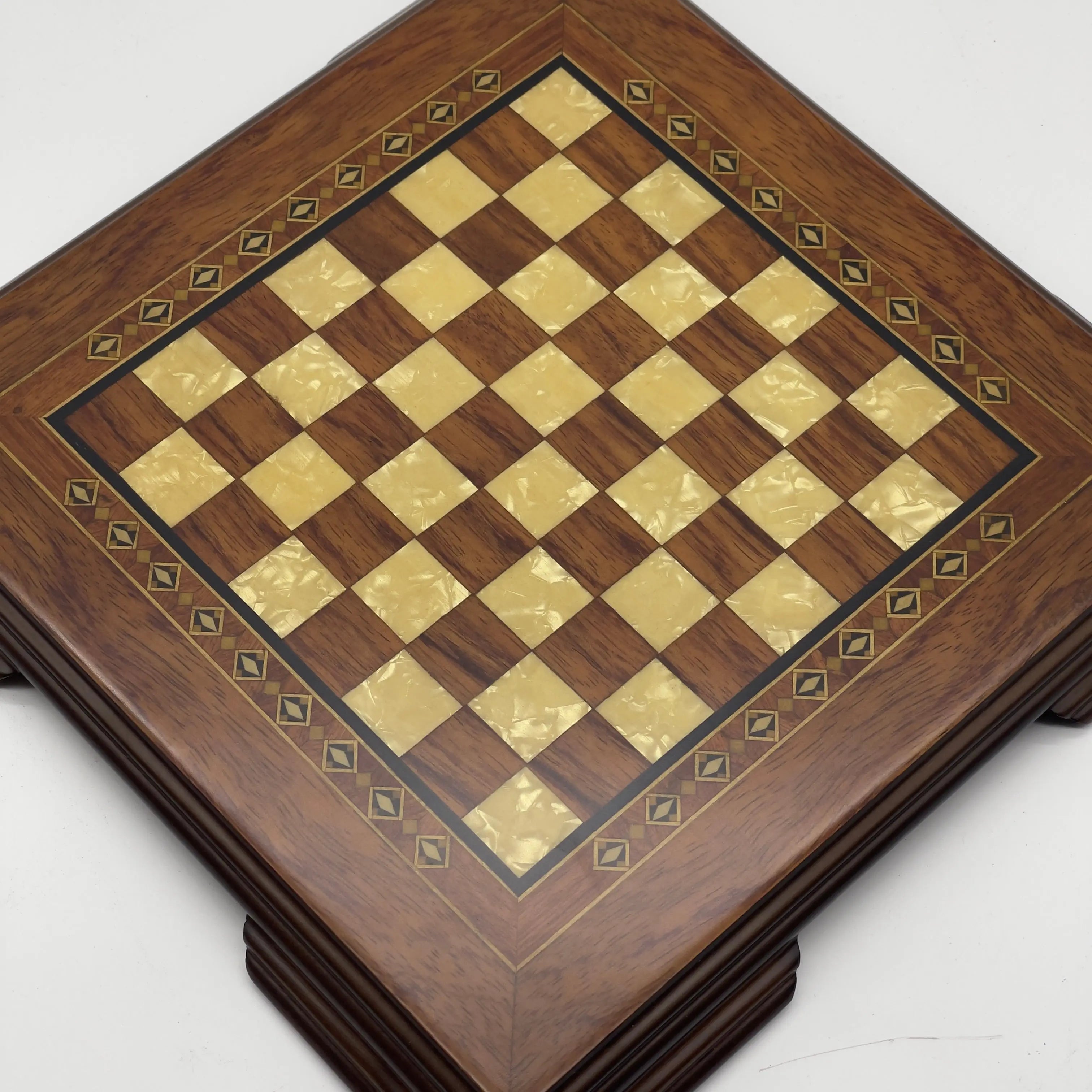 Small Walnut Solid Wooden Chess Board with Crusaders Metal Chess Pieces