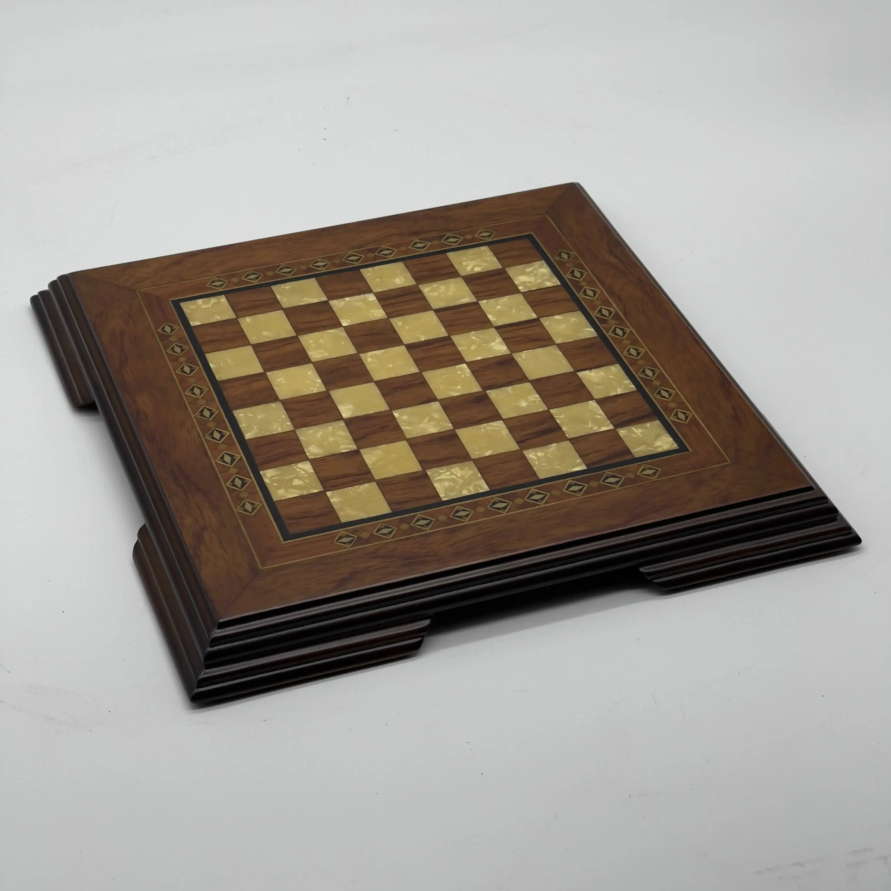 Small Walnut Solid Wooden Chess Board with Crusaders Metal Chess Pieces
