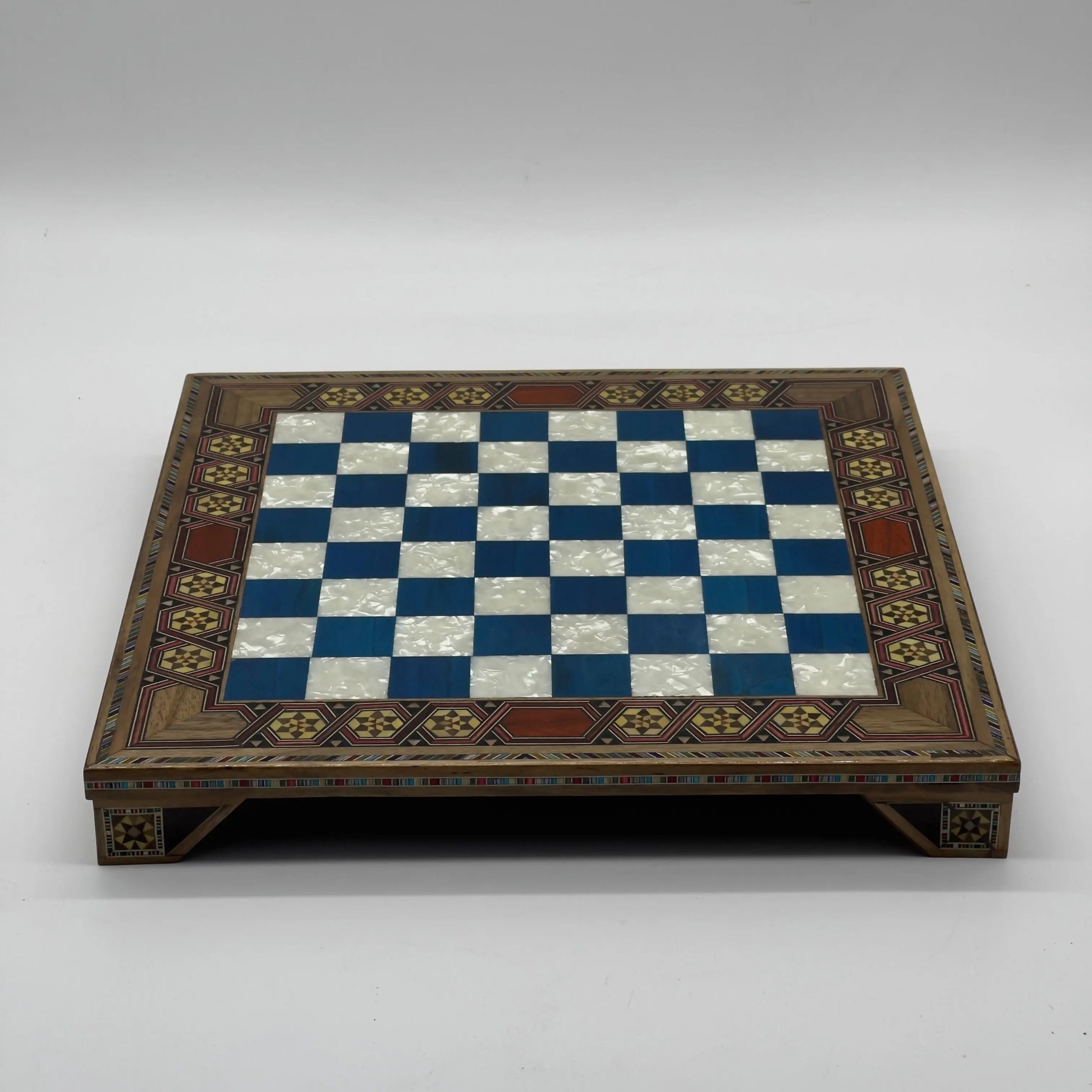 Blue Handmade  Luxury Wooden Chess Board with Legs