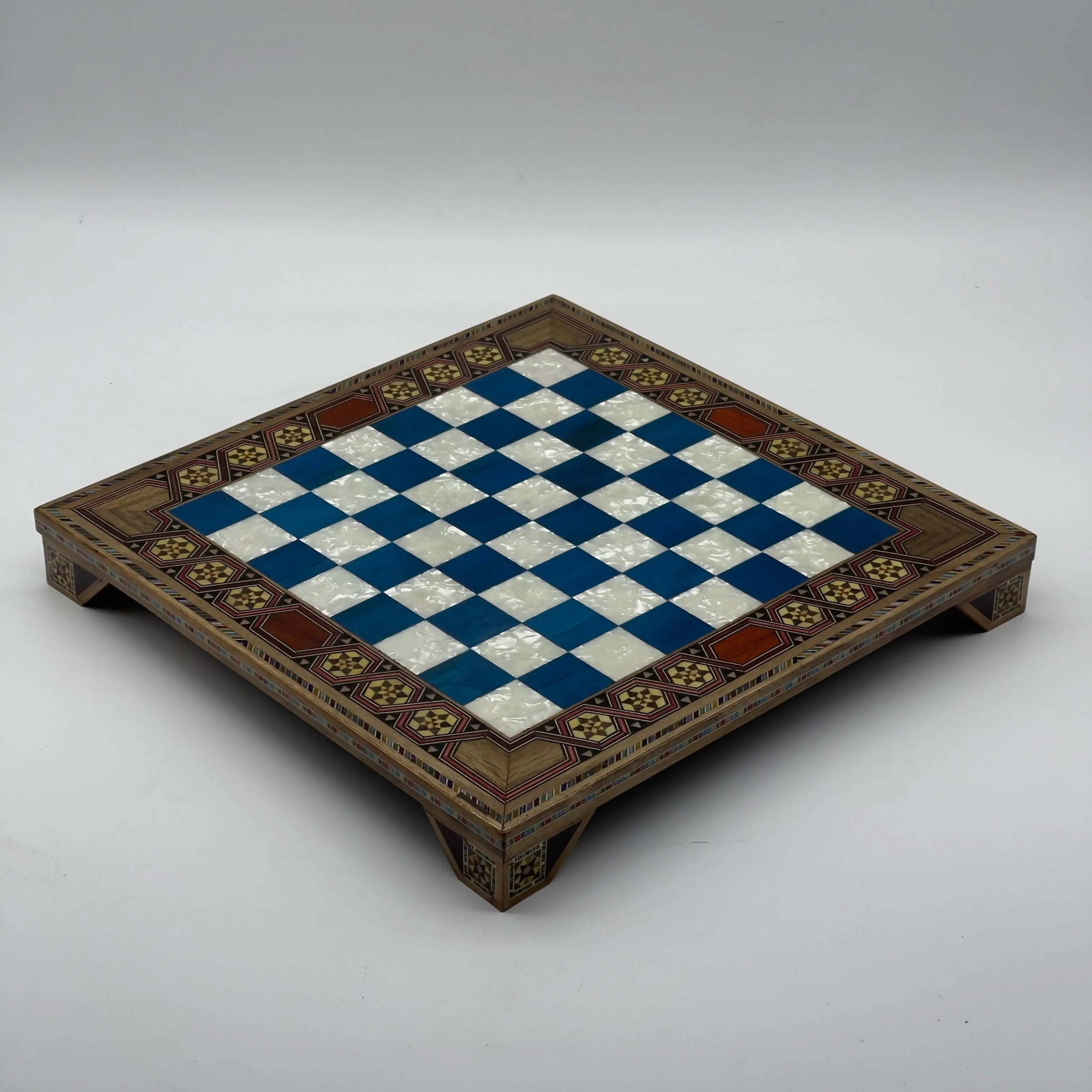 Blue Handmade  Luxury Wooden Chess Board with Legs