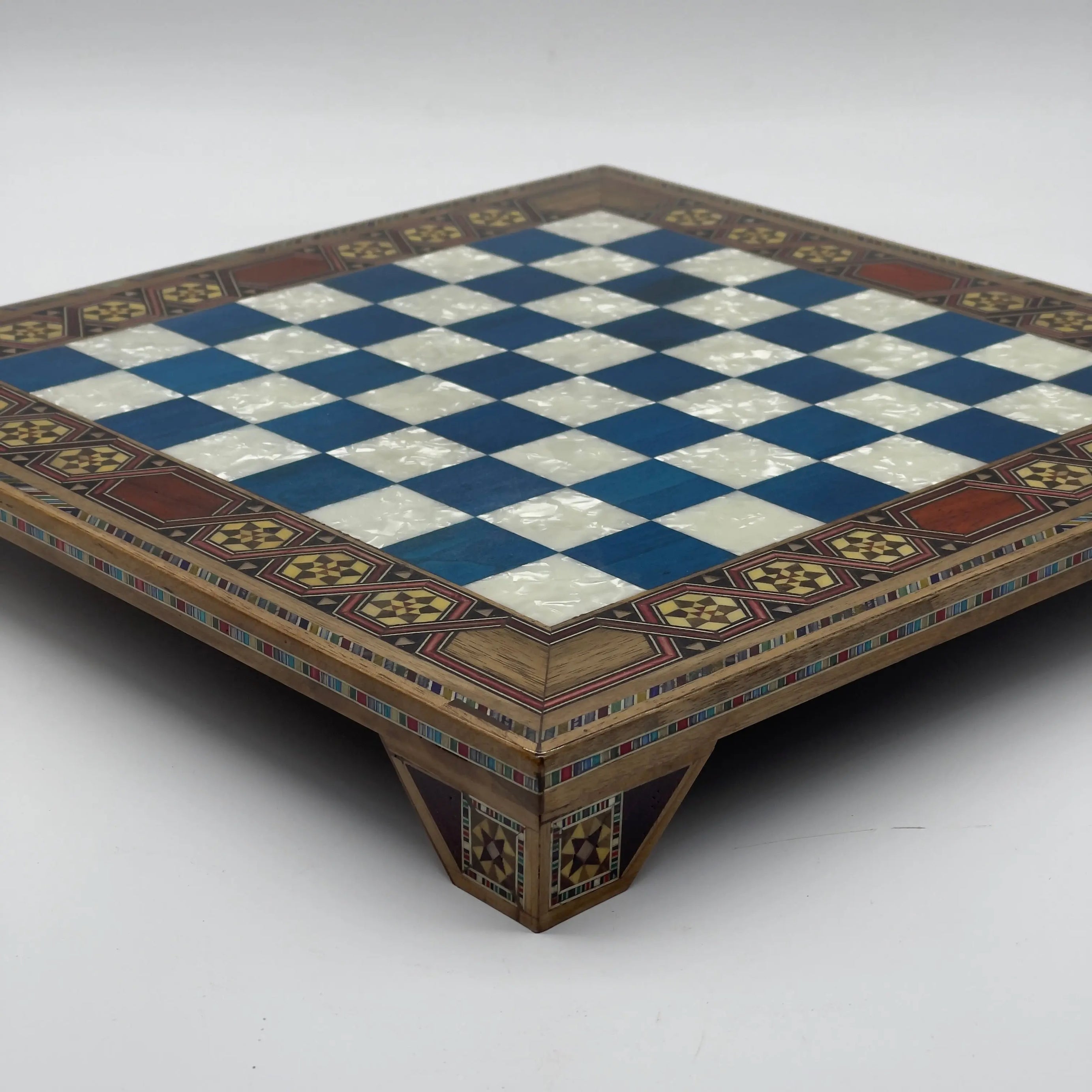 Blue Handmade  Luxury Wooden Chess Board with Legs