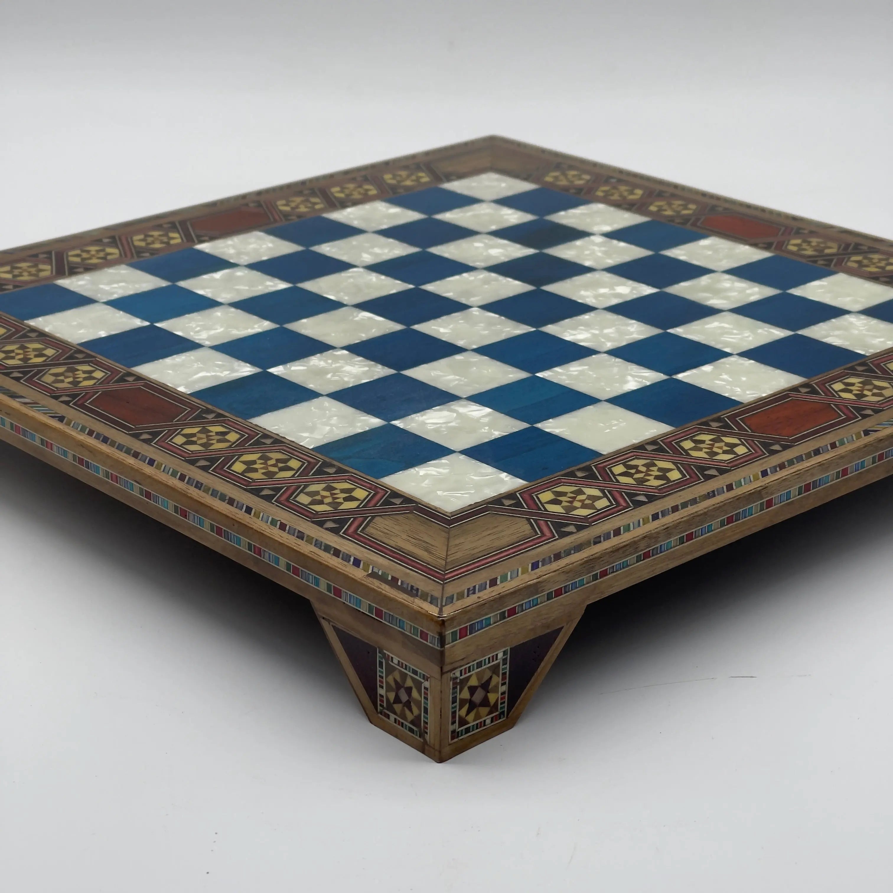 Blue Handmade  Luxury Wooden Chess Board with Legs