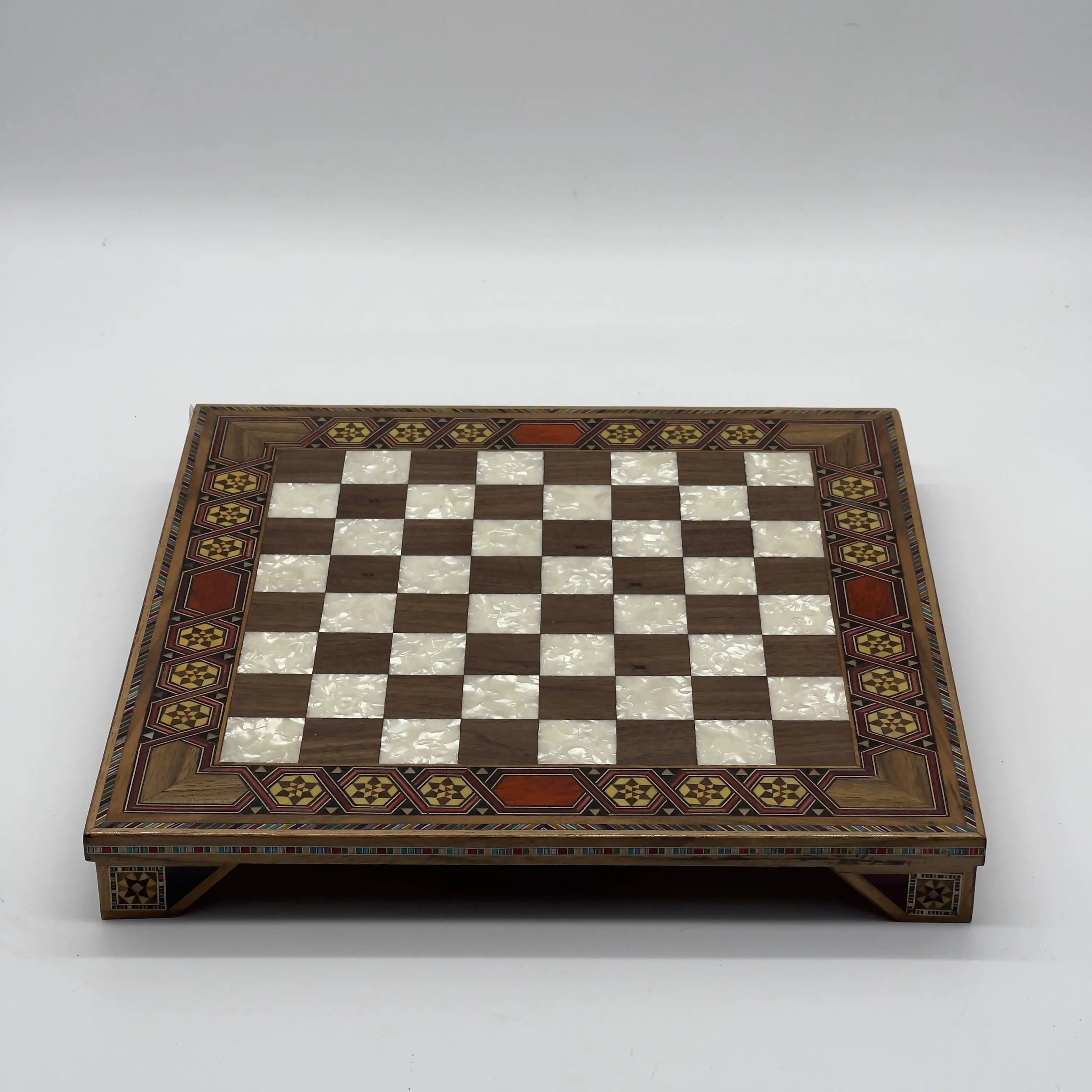 Walnut Handmade Patterned Luxury Wooden Chess Board With Legs