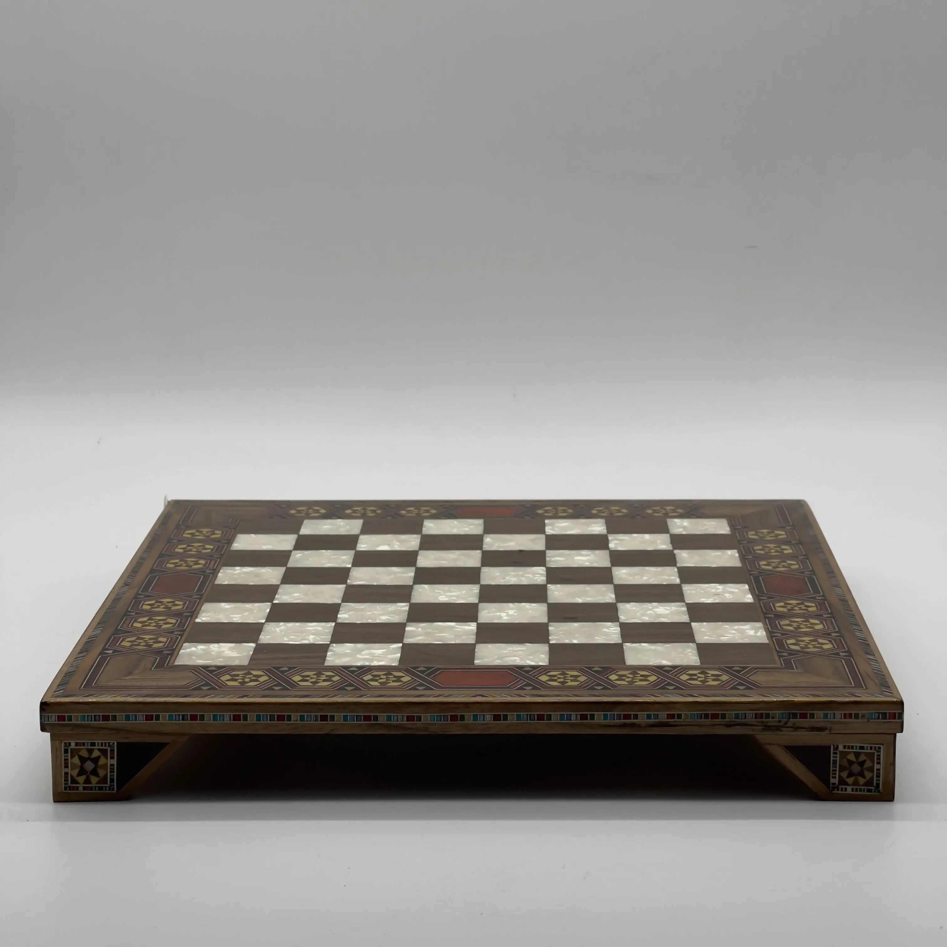 Walnut Handmade Patterned Luxury Wooden Chess Board With Legs
