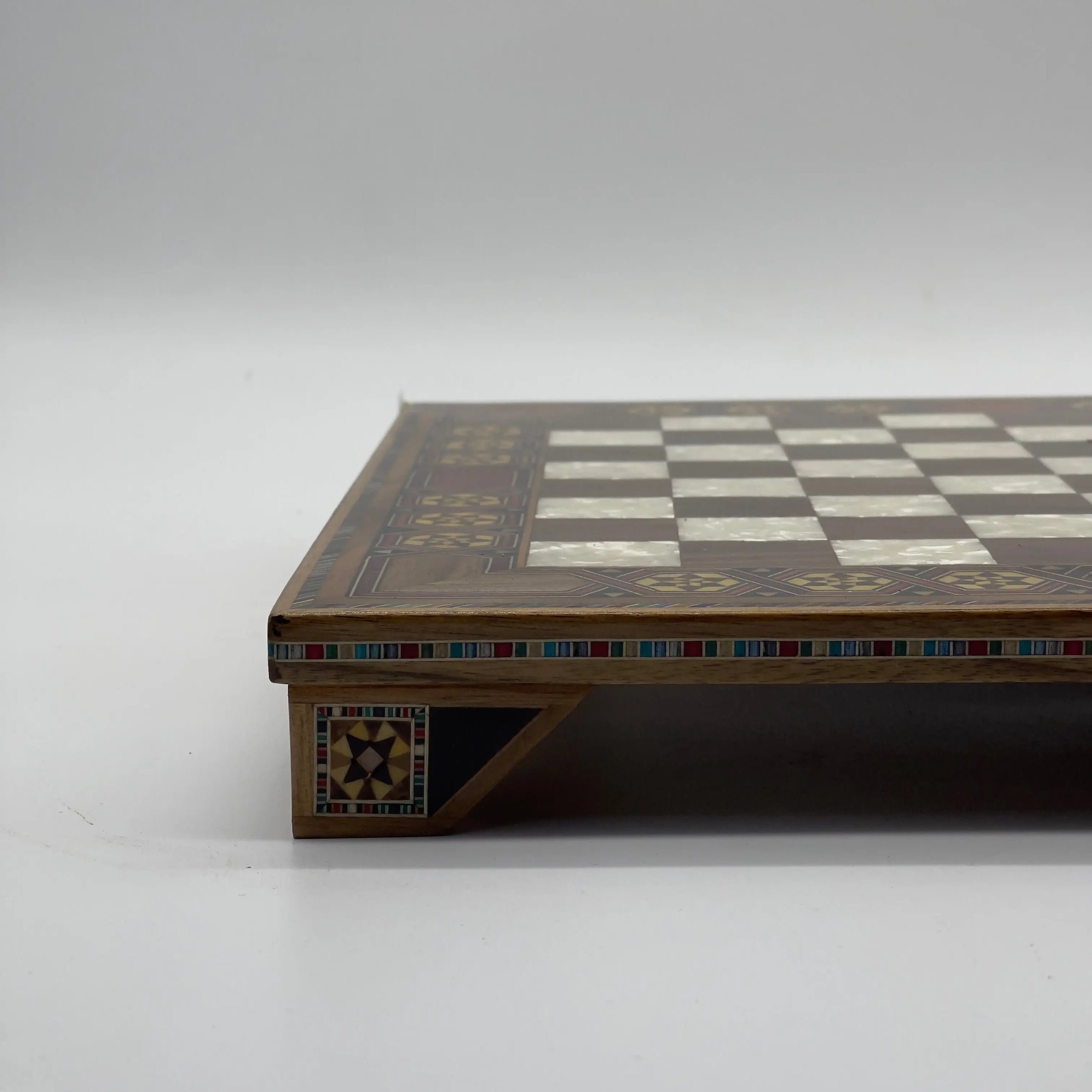 Walnut Handmade Patterned Luxury Wooden Chess Board With Legs