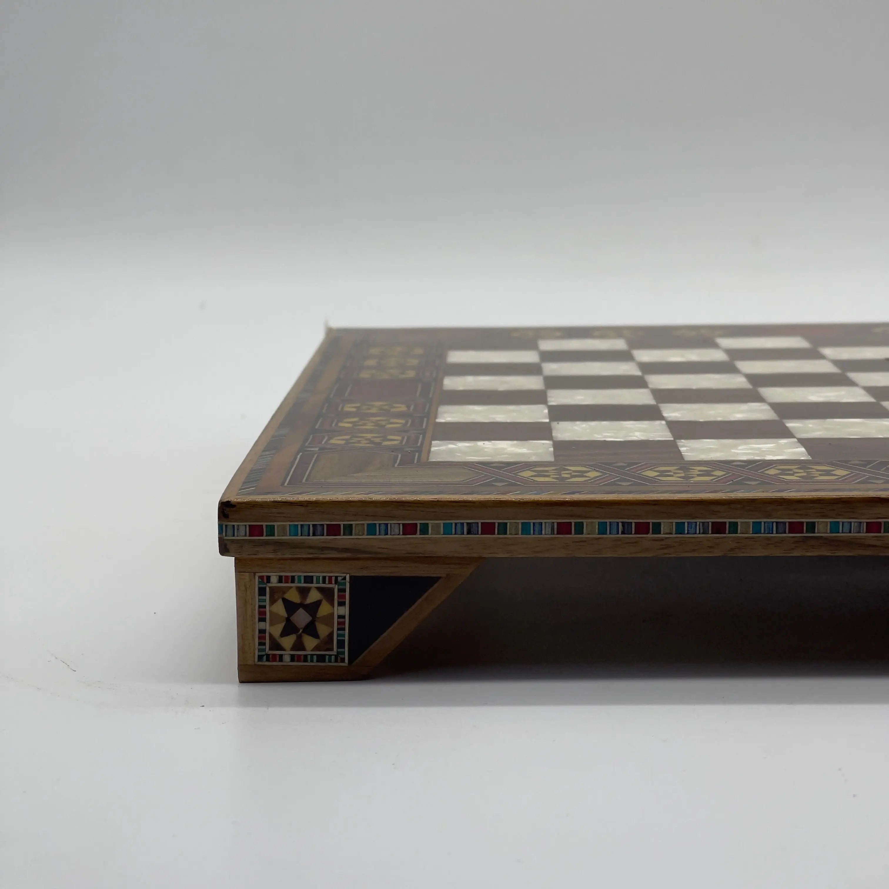 Walnut Handmade Patterned Luxury Wooden Chess Board With Legs