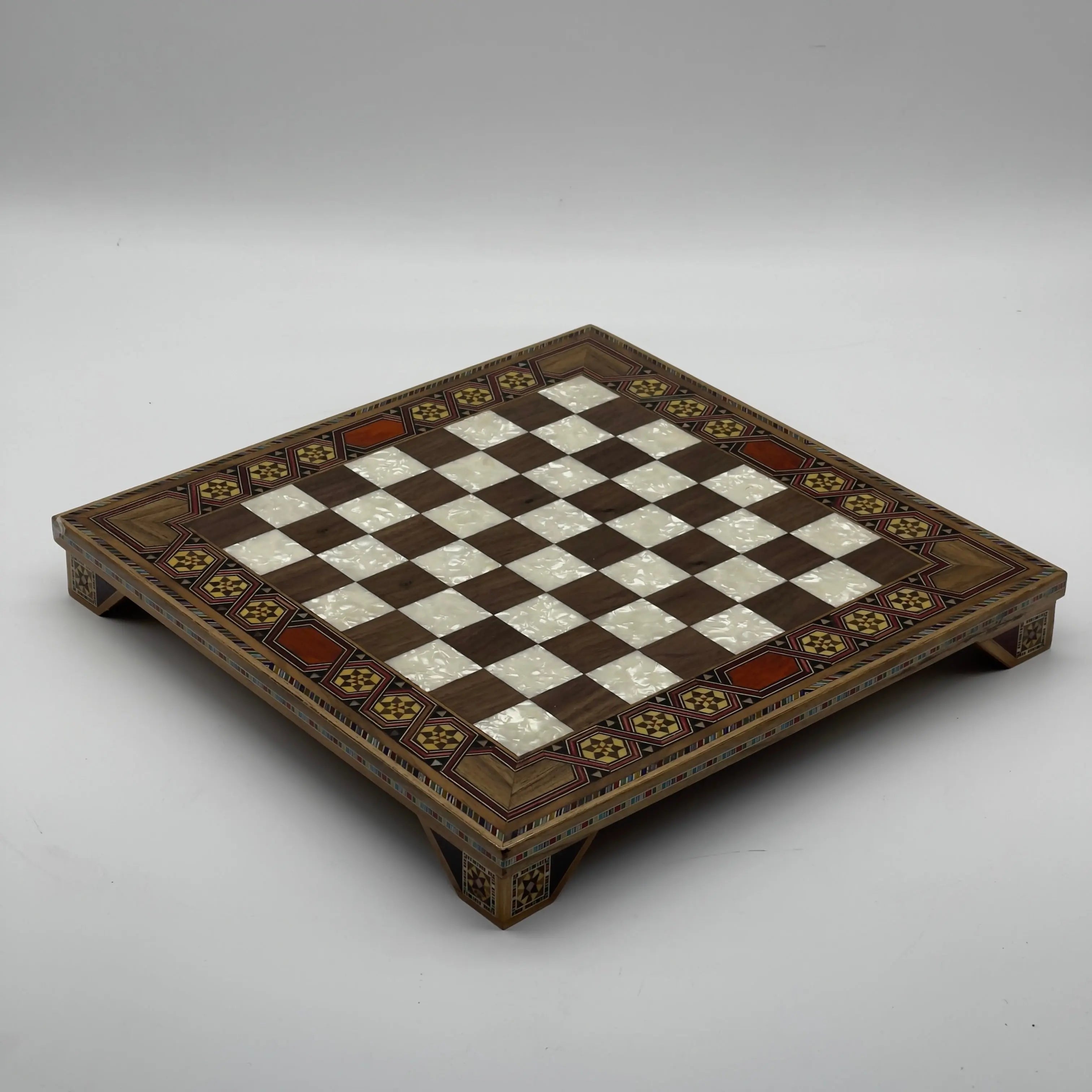Walnut Handmade Patterned Luxury Wooden Chess Board With Legs