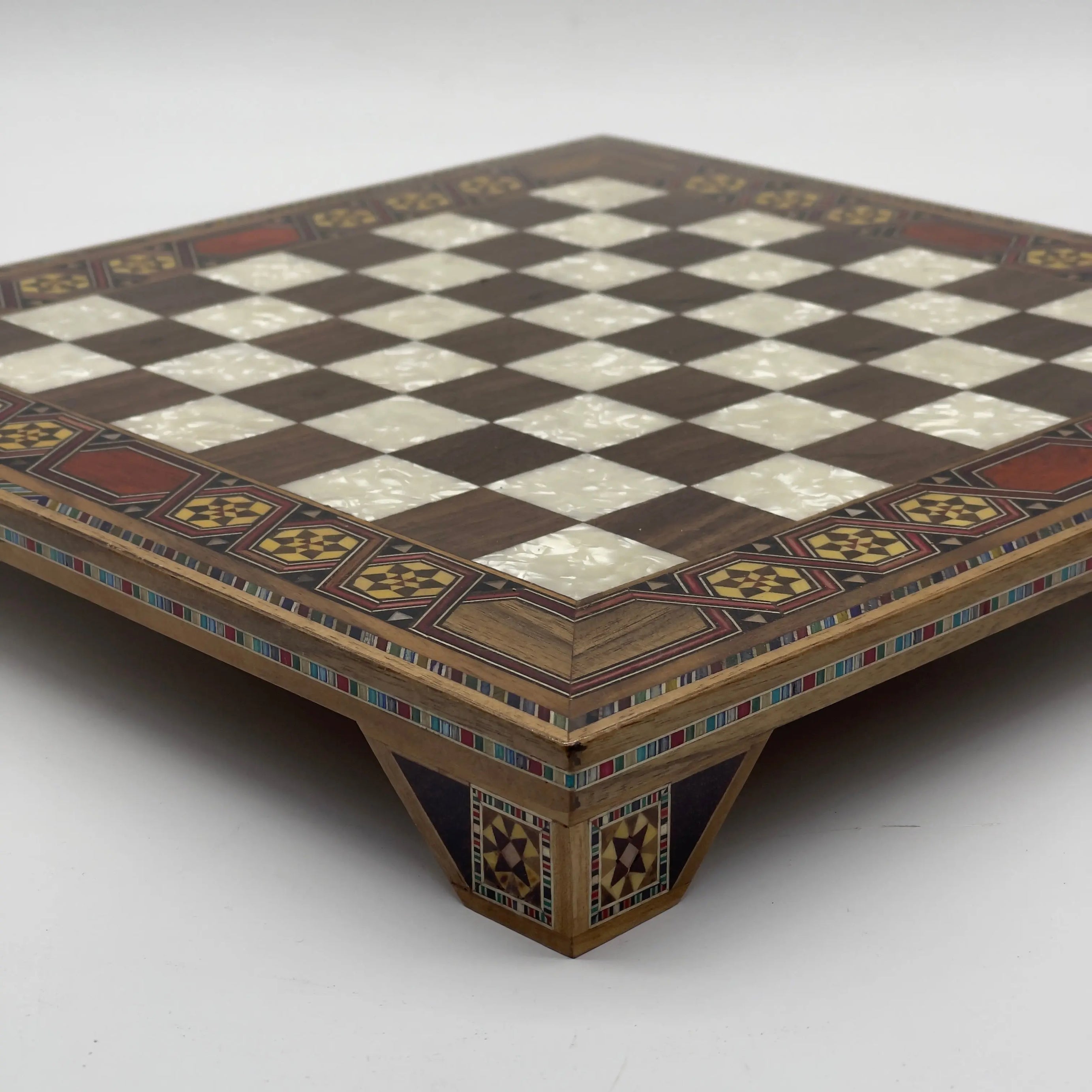 Walnut Handmade Patterned Luxury Wooden Chess Board With Legs