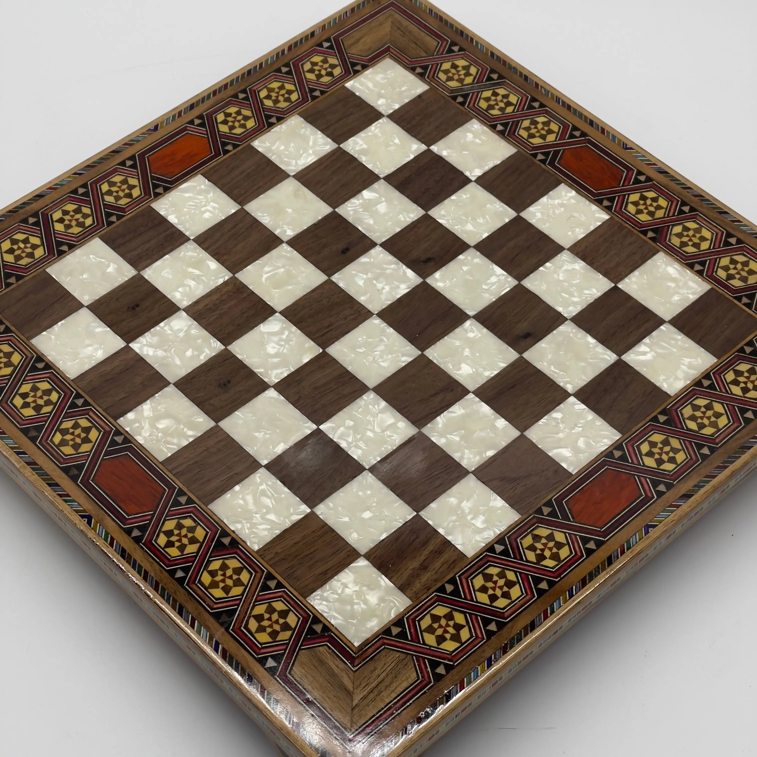 Walnut Handmade Patterned Luxury Wooden Chess Board With Legs