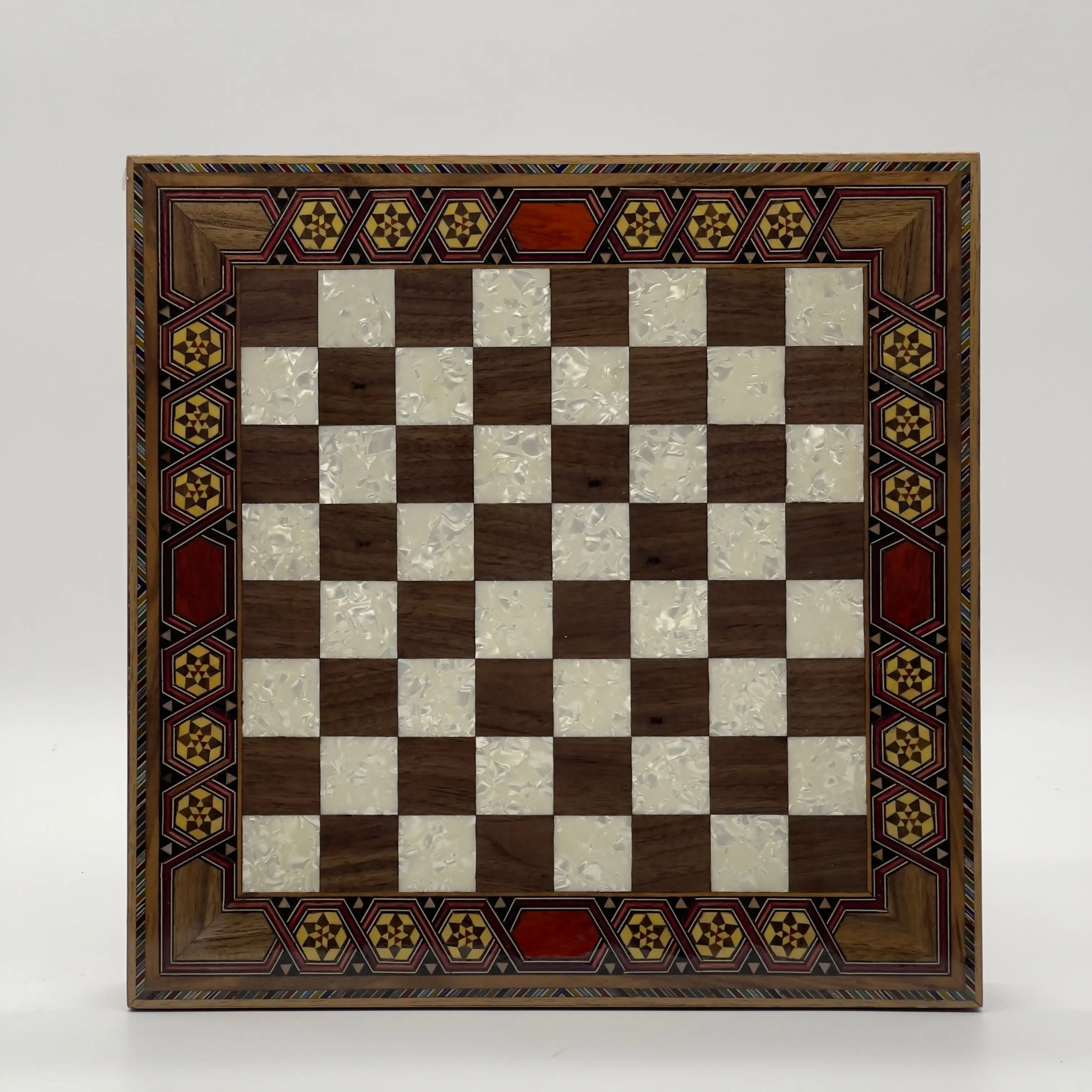 Walnut Handmade Patterned Luxury Wooden Chess Board With Legs