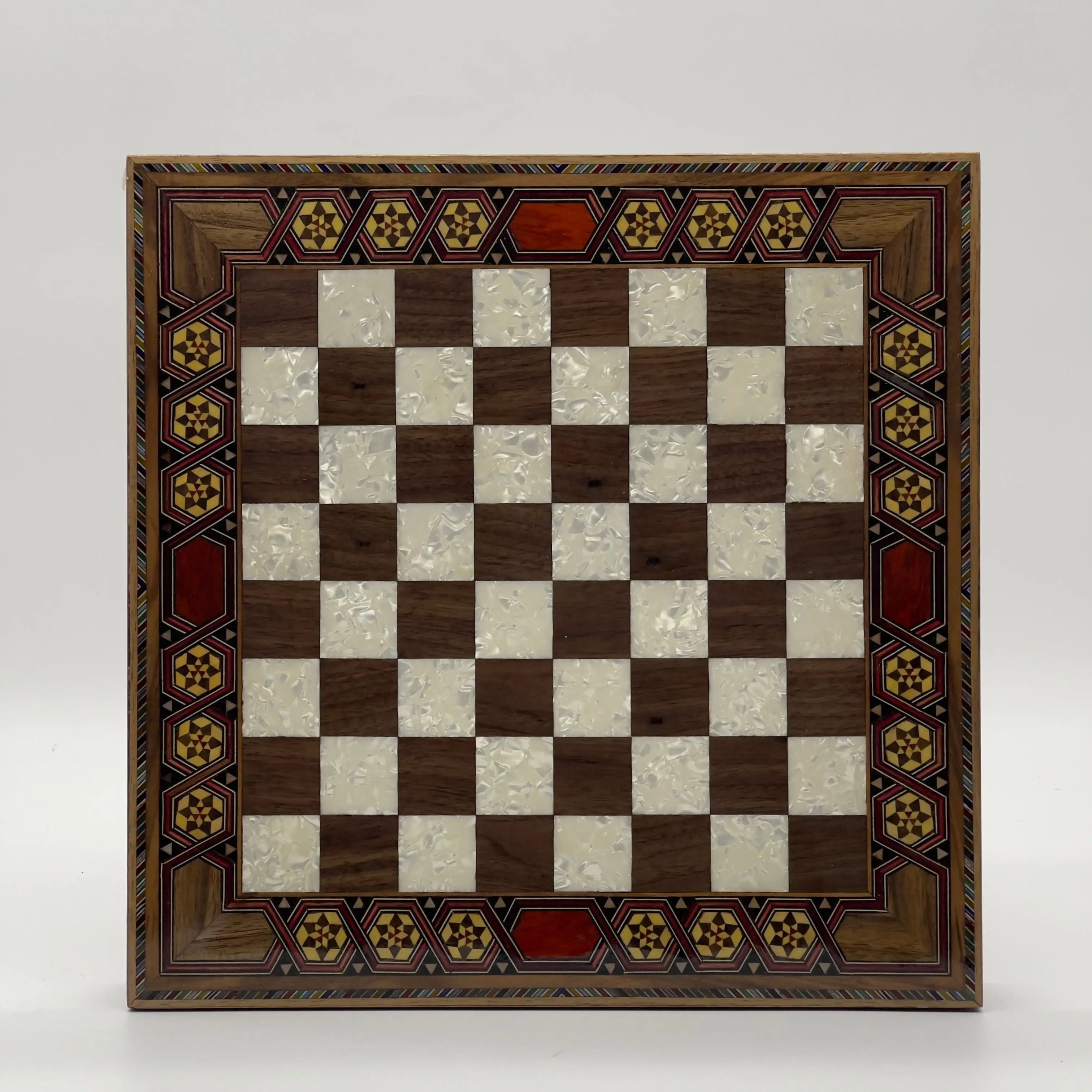 Walnut Handmade Patterned Luxury Wooden Chess Board With Legs