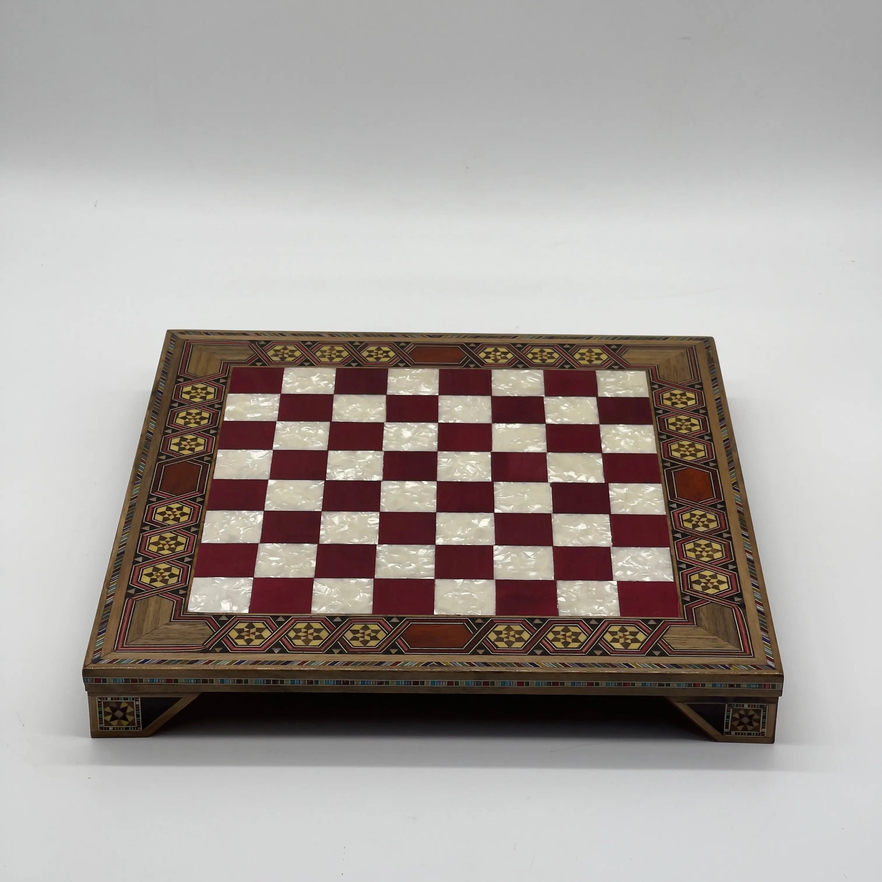 Red Handmade Luxury Wooden Chess Board with Legs