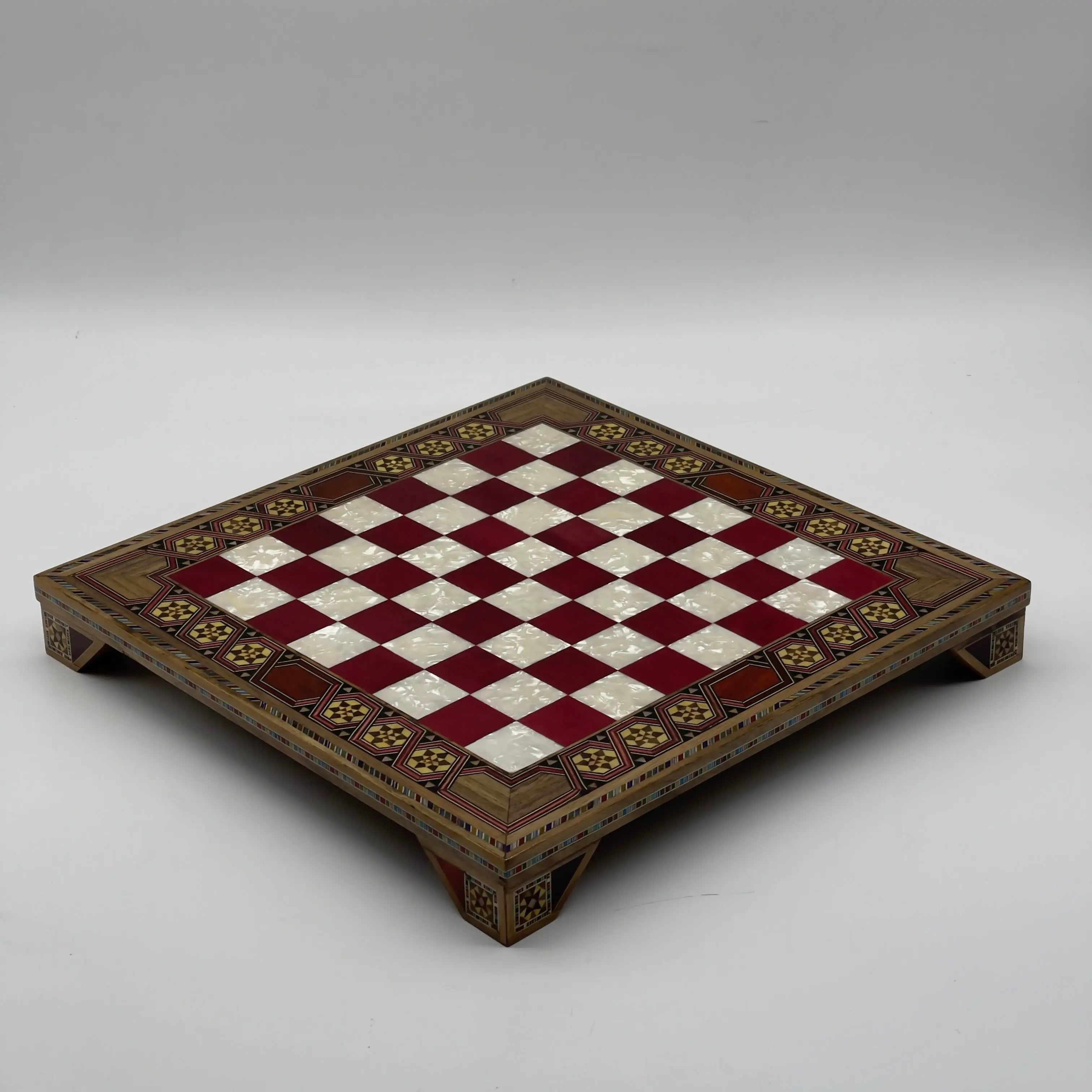 Red Handmade Luxury Wooden Chess Board with Legs