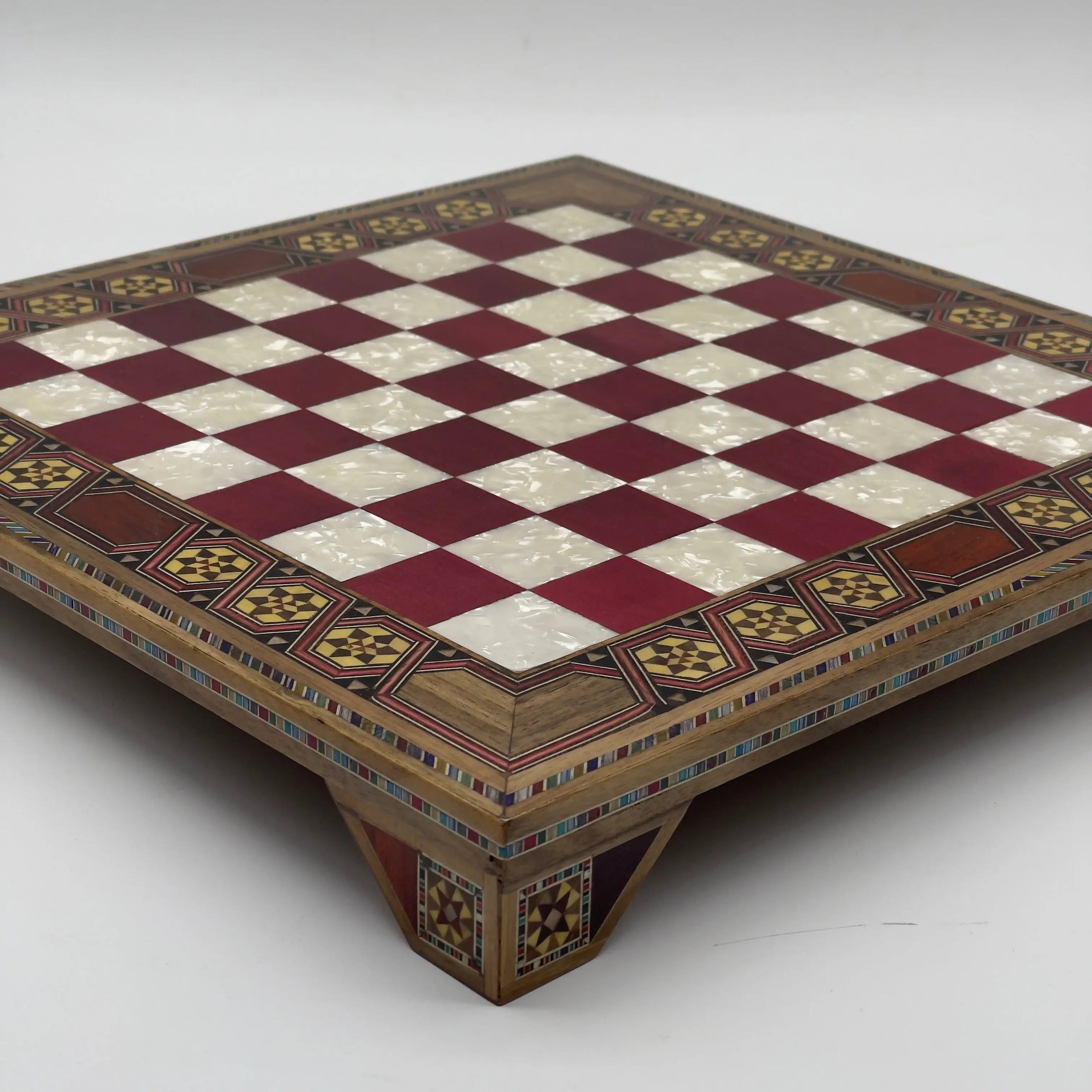 Red Handmade Luxury Wooden Chess Board with Legs