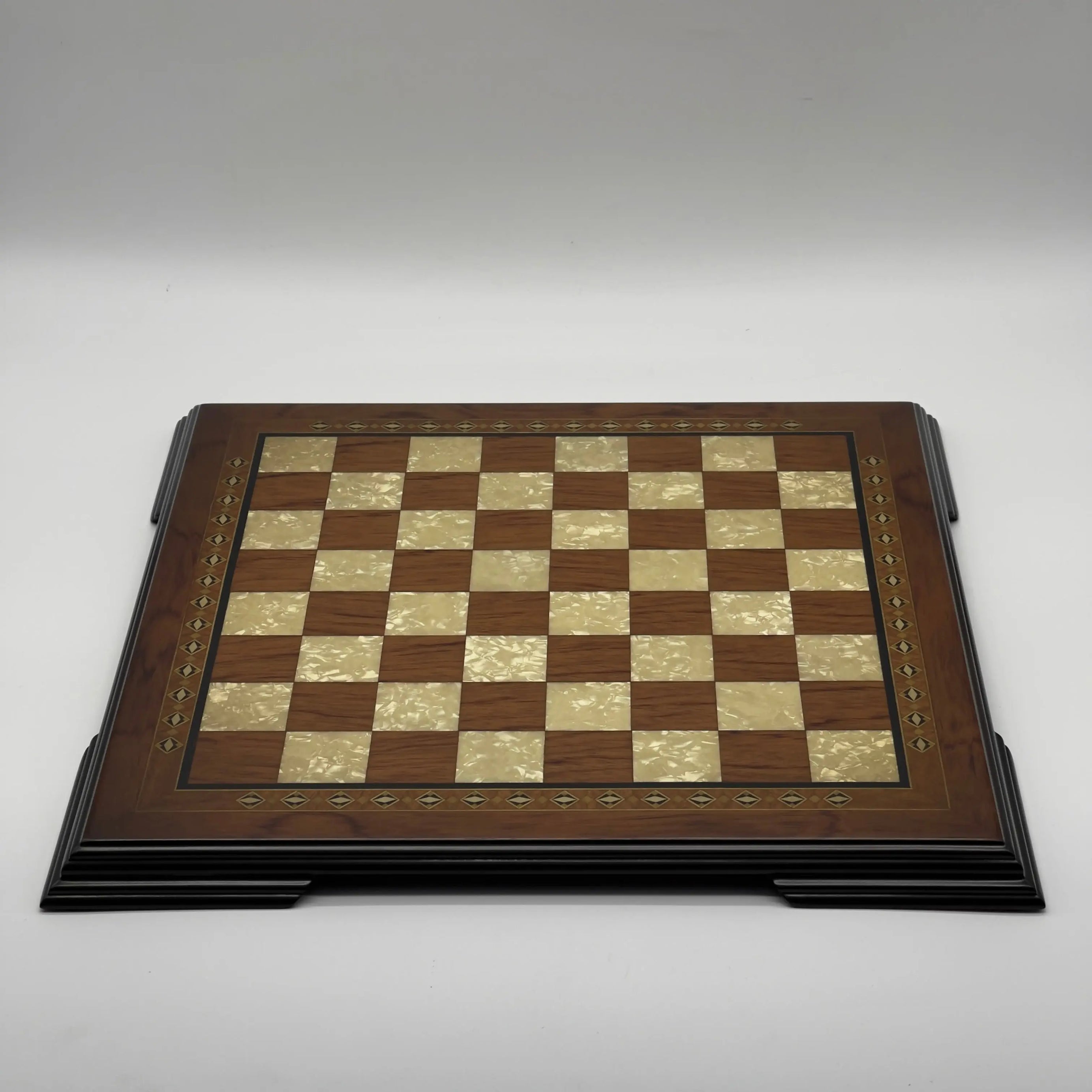 16.5" Flat Brown Wooden Chess Set with Romans Metal Chess Pieces