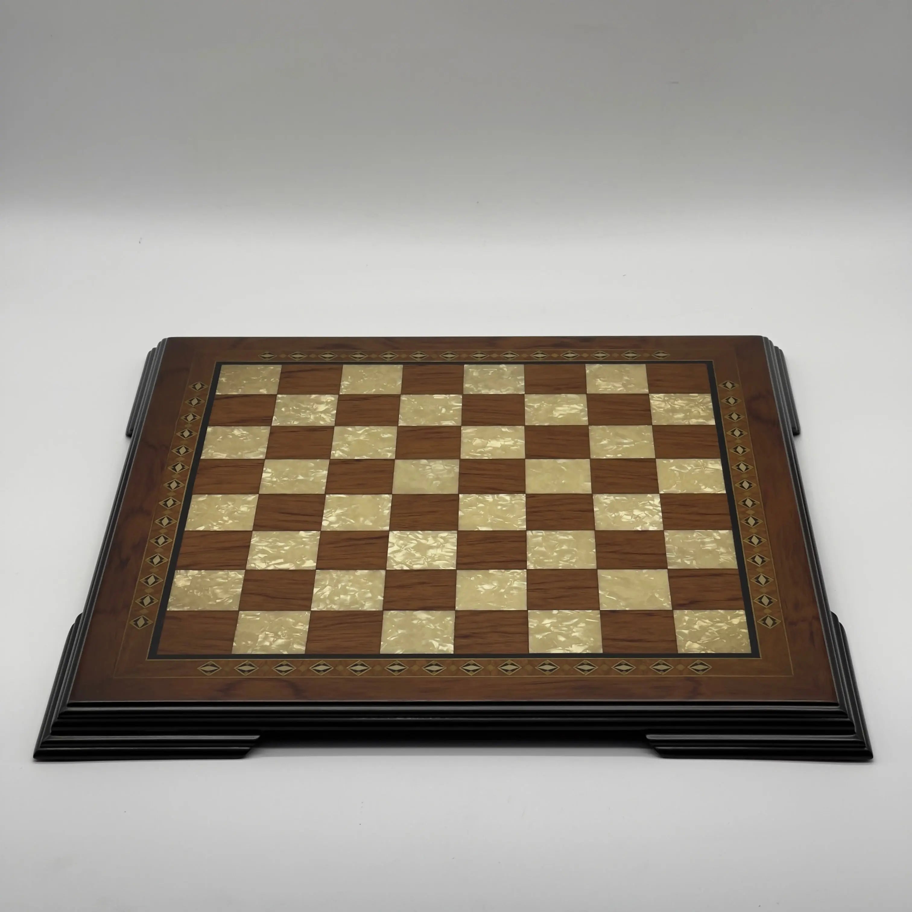 16.5" Flat Brown Wooden Chess Set with Romans Metal Chess Pieces