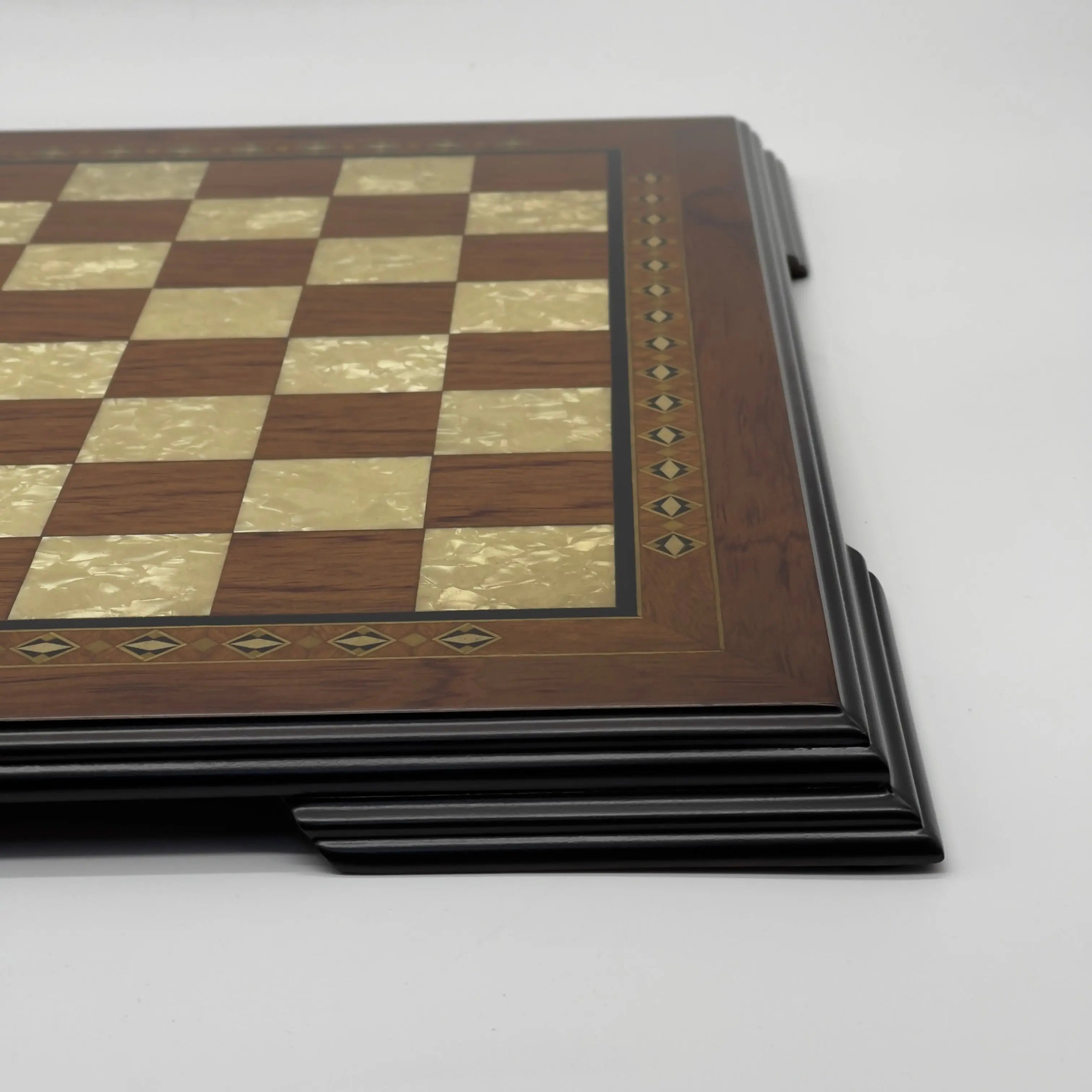 16.5" Flat Brown Wooden Chess Set with Romans Metal Chess Pieces