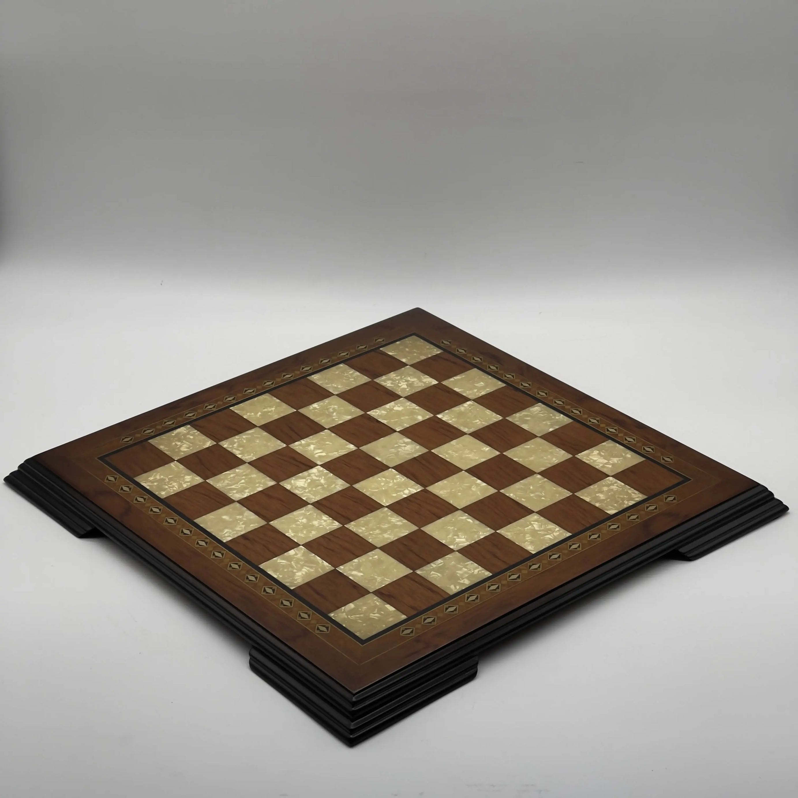 16.5" Flat Brown Wooden Chess Set with Romans Metal Chess Pieces