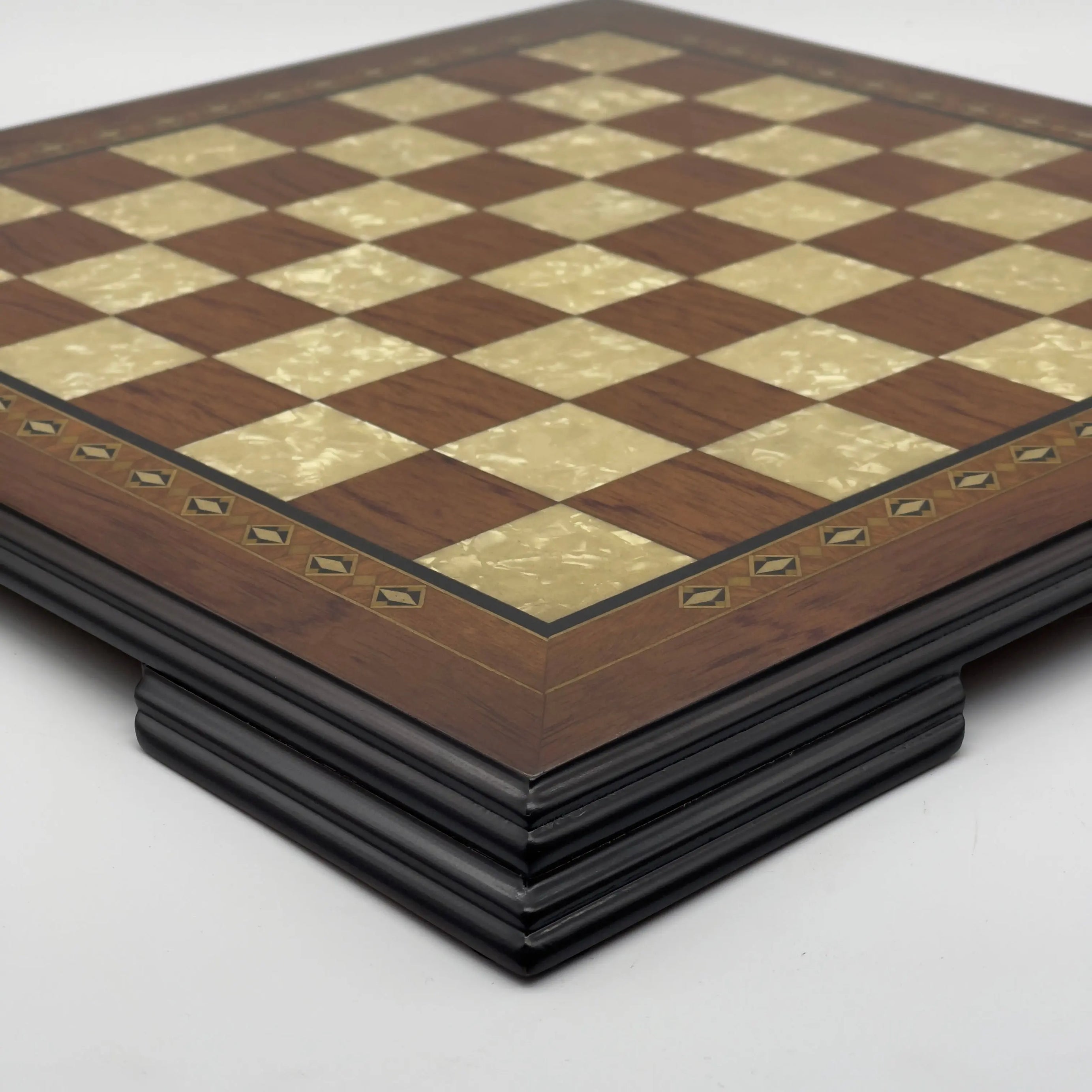 16.5" Flat Brown Wooden Chess Set with Romans Metal Chess Pieces