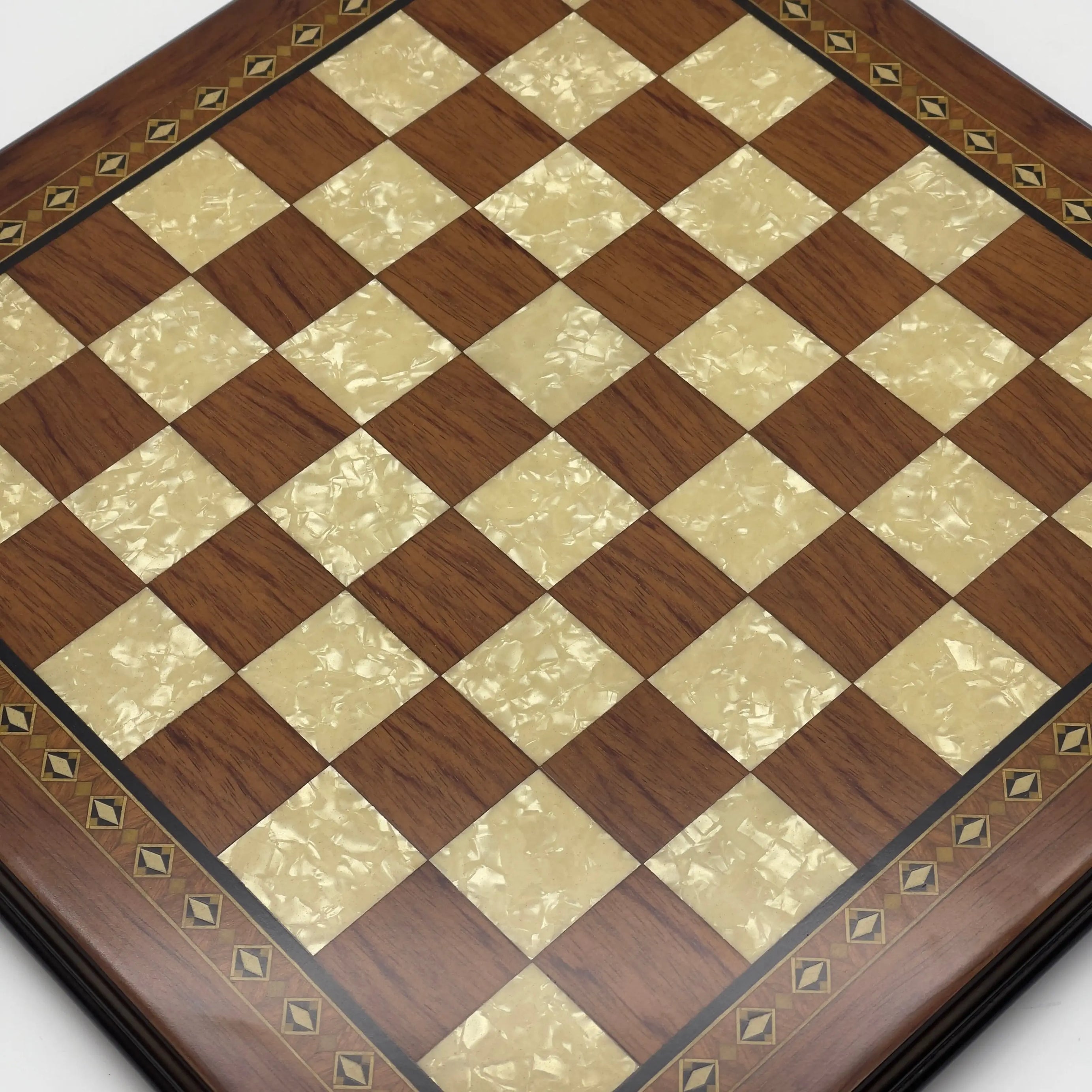 16.5" Flat Brown Wooden Chess Set with Romans Metal Chess Pieces