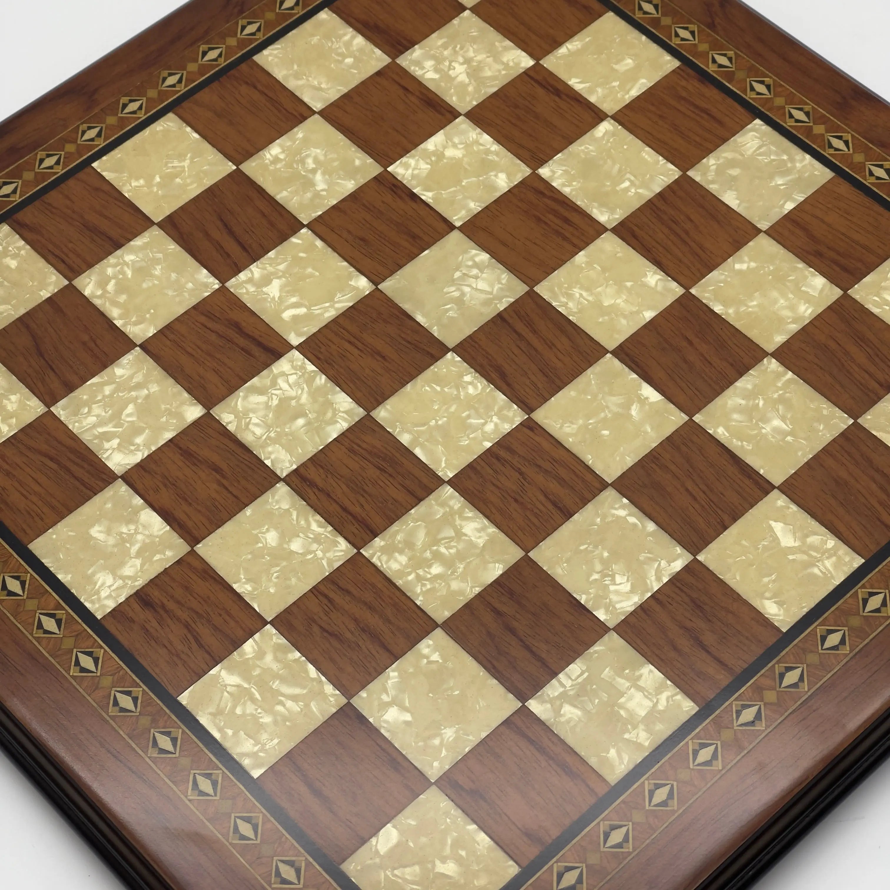 16.5" Flat Brown Wooden Chess Set with Romans Metal Chess Pieces