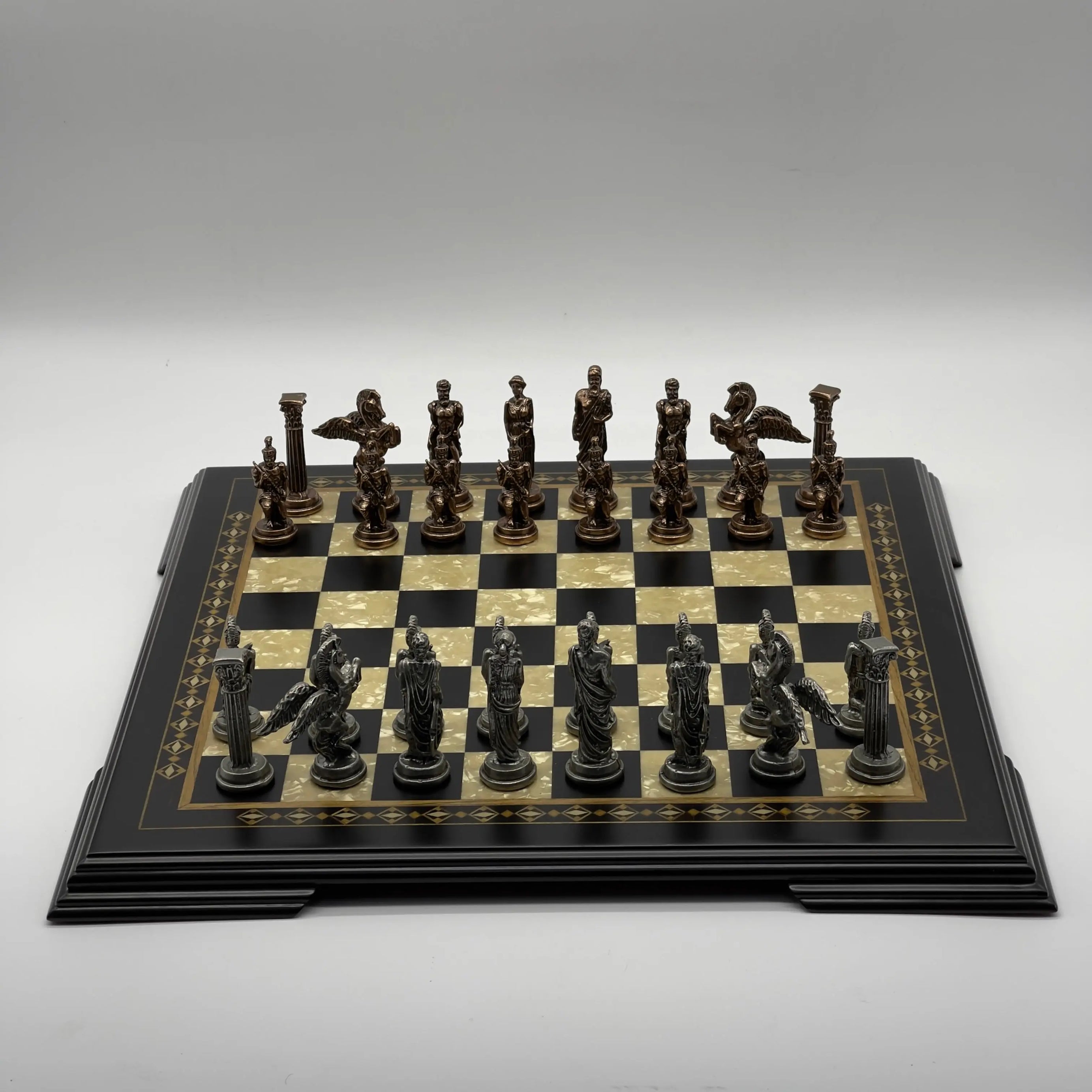19.3" Wooden Black Luxury Chess Set - Pegasus Theme Metal Chess Pieces